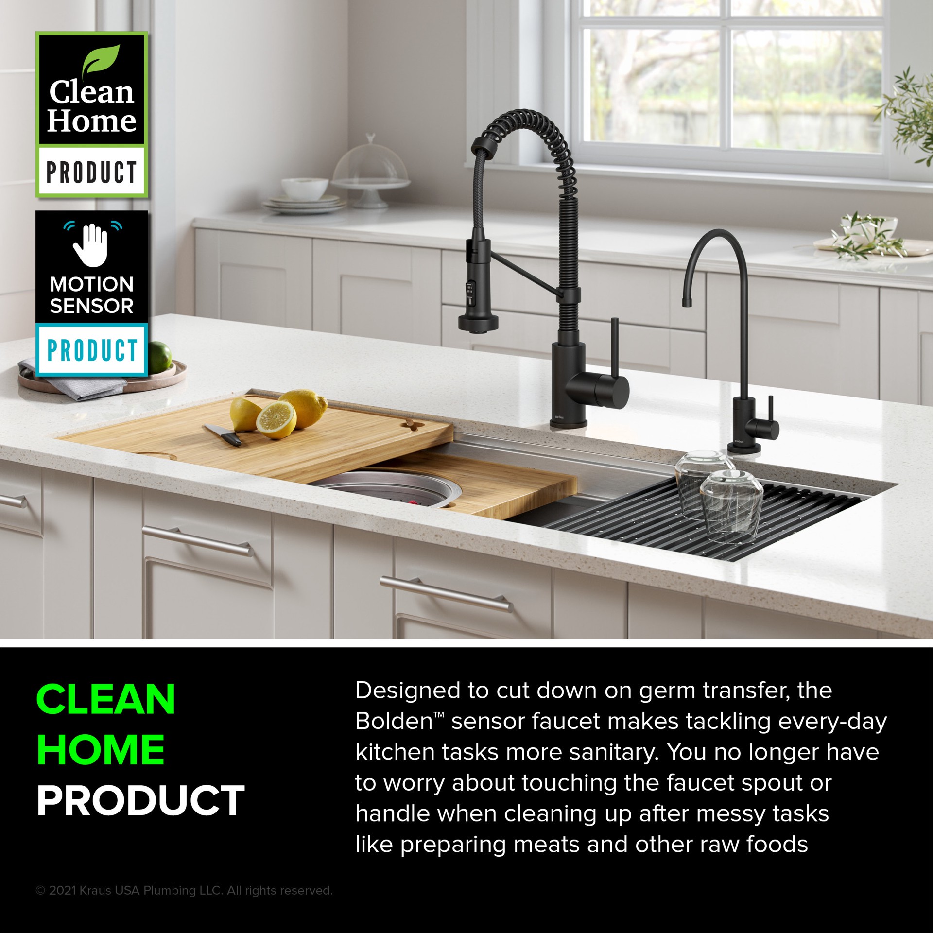 slide 5 of 6, Kraus Bolden Matte Black Single Handle Deck-mount Touchless Pull-down Kitchen Faucet with Sprayer (Includes Deck Plate), 1 ct