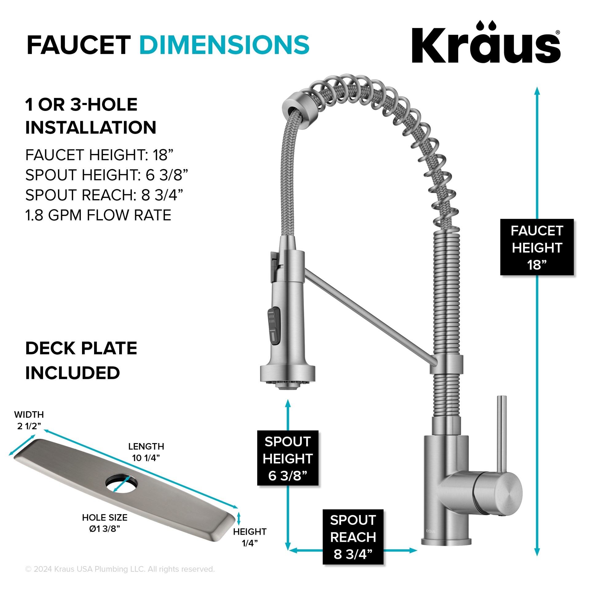 slide 6 of 6, Kraus Bolden Spot Free Stainless Steel Single Handle Deck-mount Pull-down Kitchen Faucet with Sprayer (Includes Deck Plate), 1 ct