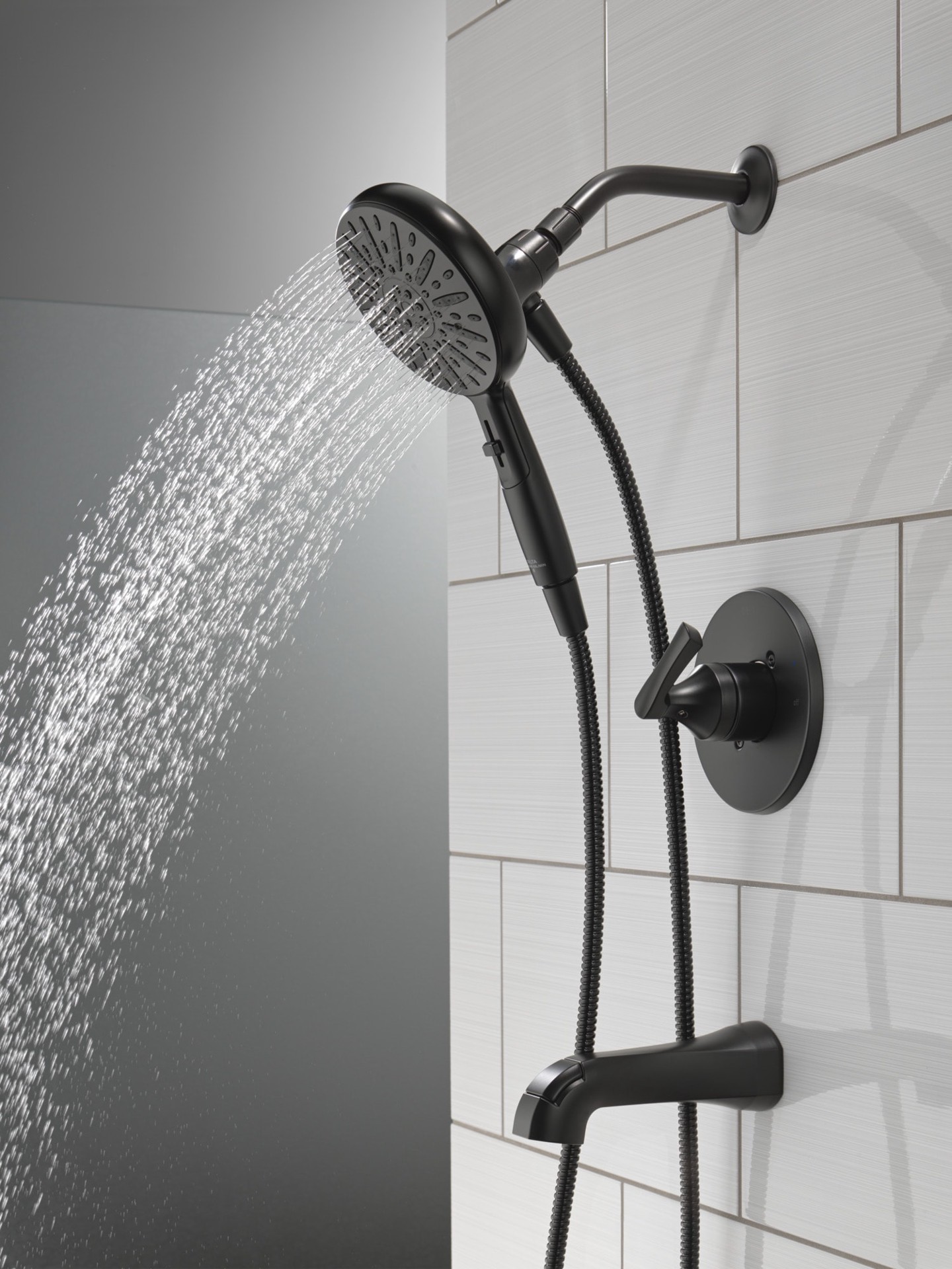 slide 2 of 6, Delta Arcadia Matte Black 1-handle 6.5-in Round Bathtub and shower Faucet (Multi-function), 1 ct