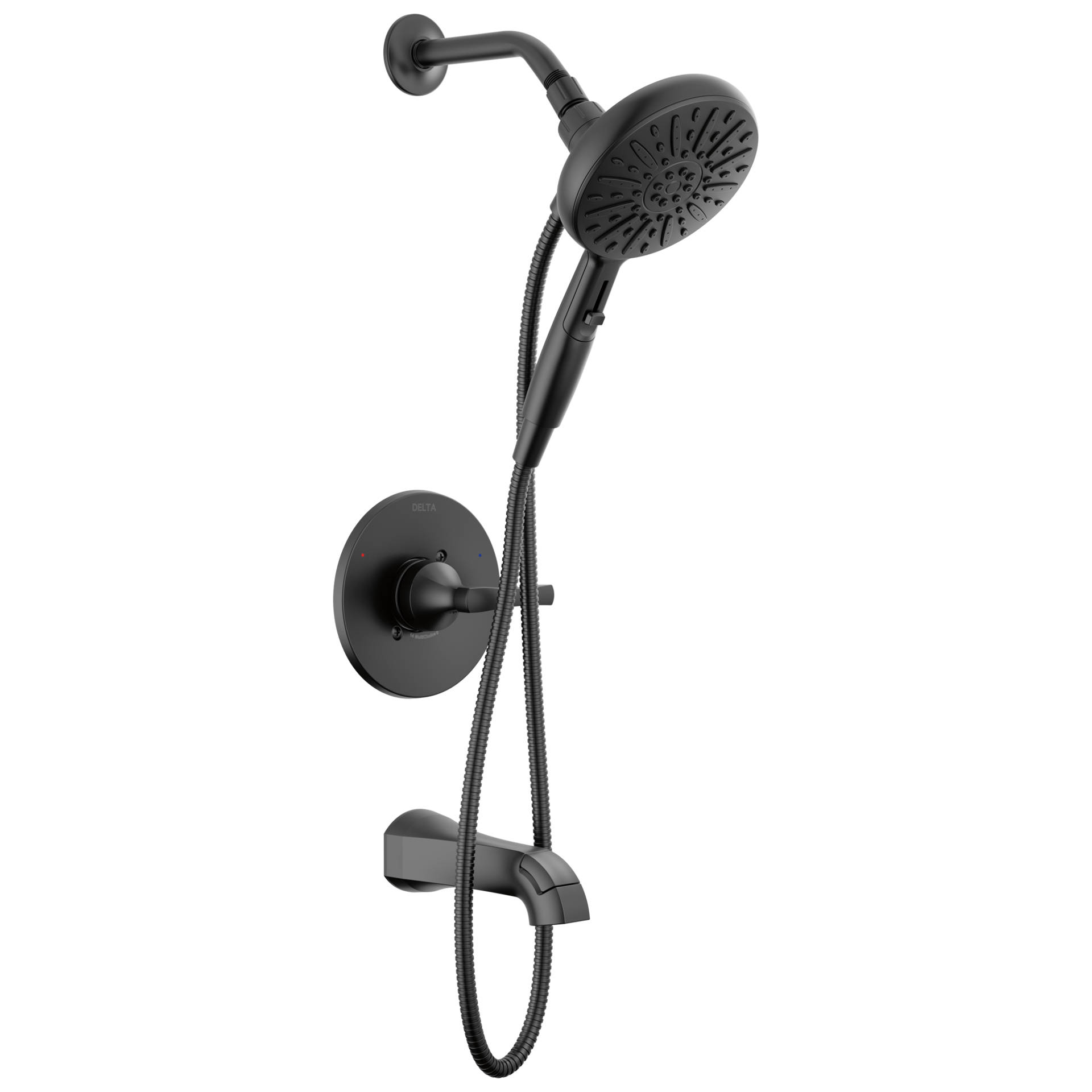 slide 1 of 6, Delta Arcadia Matte Black 1-handle 6.5-in Round Bathtub and shower Faucet (Multi-function), 1 ct