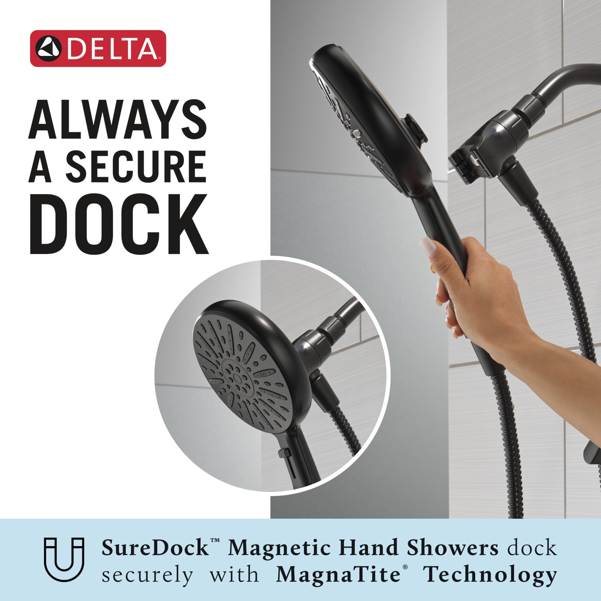 slide 3 of 6, Delta Arcadia Matte Black 1-handle 6.5-in Round Bathtub and shower Faucet (Multi-function), 1 ct