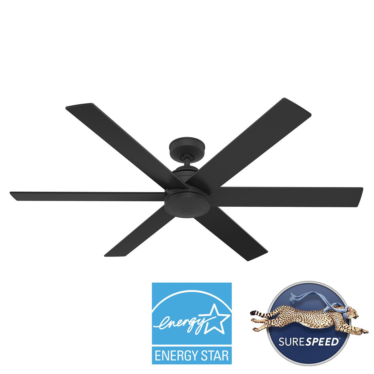 slide 2 of 6, Hunter Lakeway SureSpeed 60-in Matte Black with Matte Black Blades Covered Outdoor Ceiling Fan Without Light 6 -Blade, 1 ct