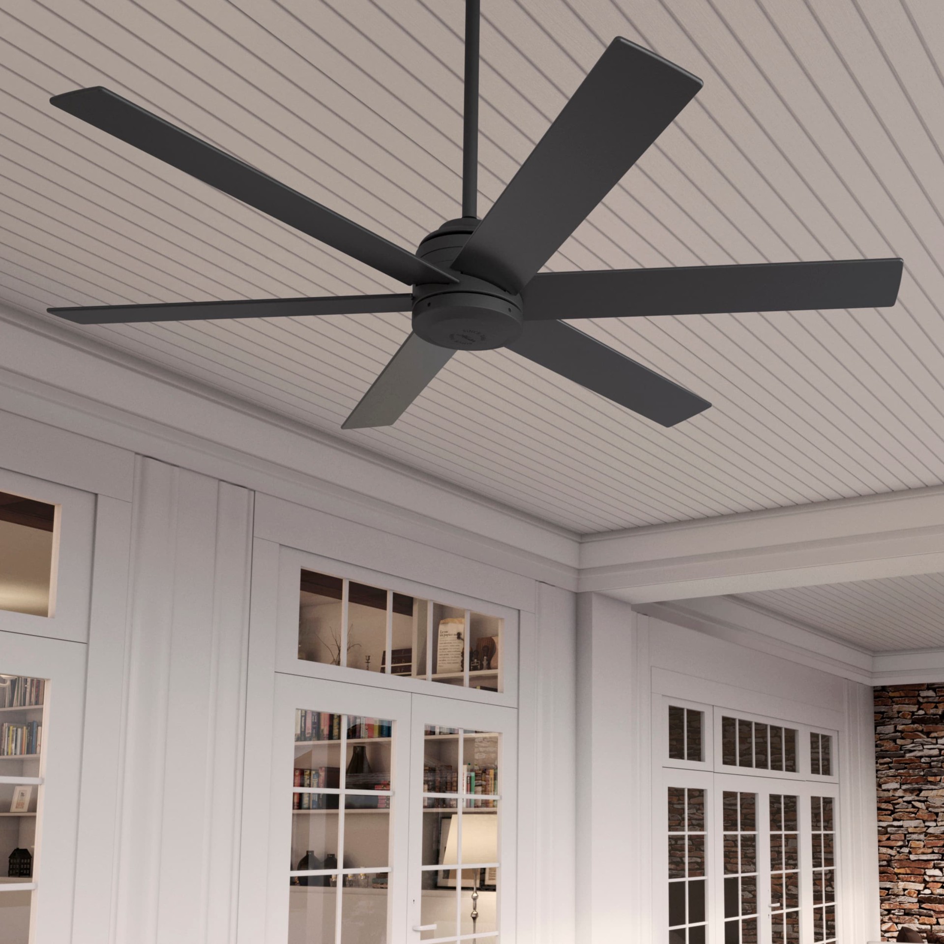 slide 5 of 6, Hunter Lakeway SureSpeed 60-in Matte Black with Matte Black Blades Covered Outdoor Ceiling Fan Without Light 6 -Blade, 1 ct