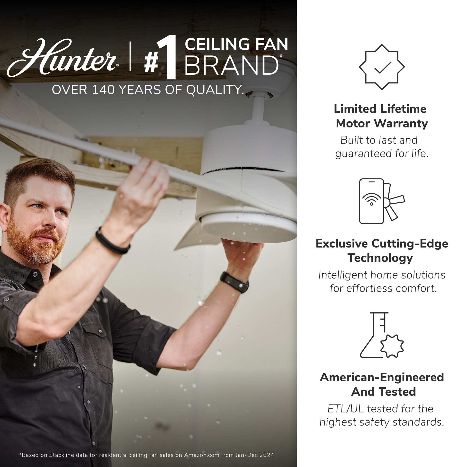 slide 3 of 6, Hunter Brookhaven 52-in Matte White with Matte White Blades Covered Outdoor Propeller Ceiling Fan With Light and Remote Included 3 -Blade, 1 ct