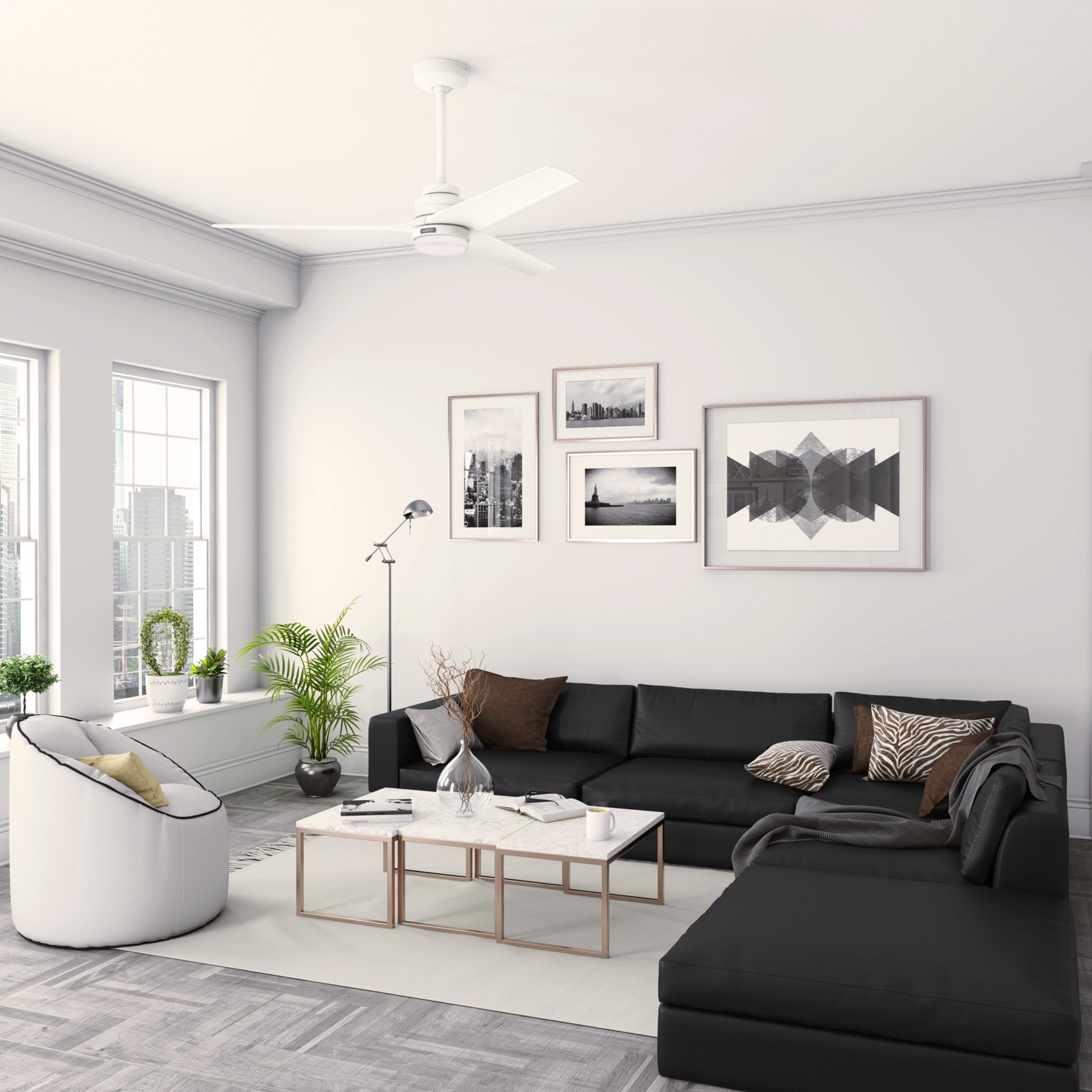 slide 5 of 6, Hunter Brookhaven 52-in Matte White with Matte White Blades Covered Outdoor Propeller Ceiling Fan With Light and Remote Included 3 -Blade, 1 ct