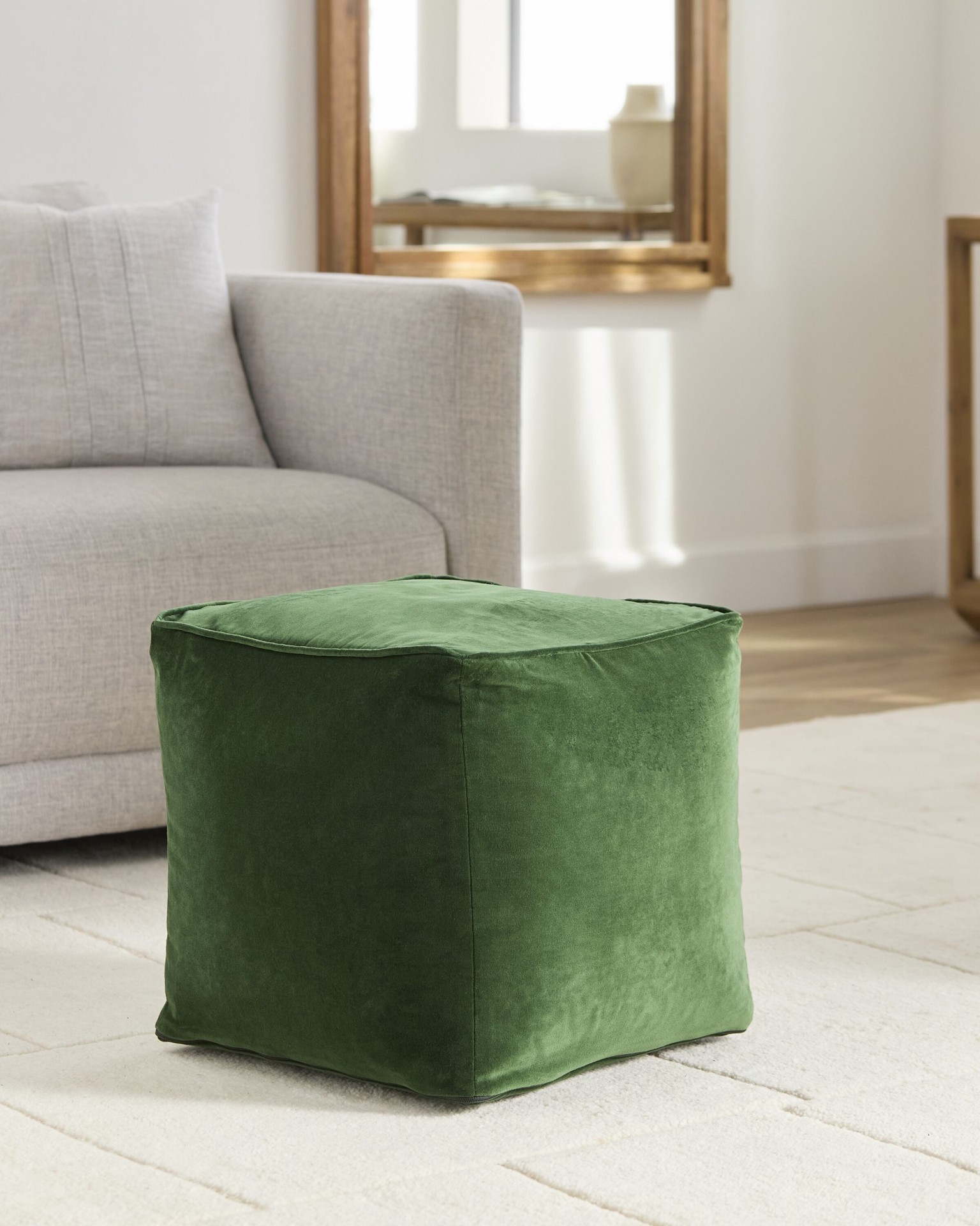 slide 1 of 6, allen + roth Eclectic Green Velvet Pouf Ottoman, 1 ct