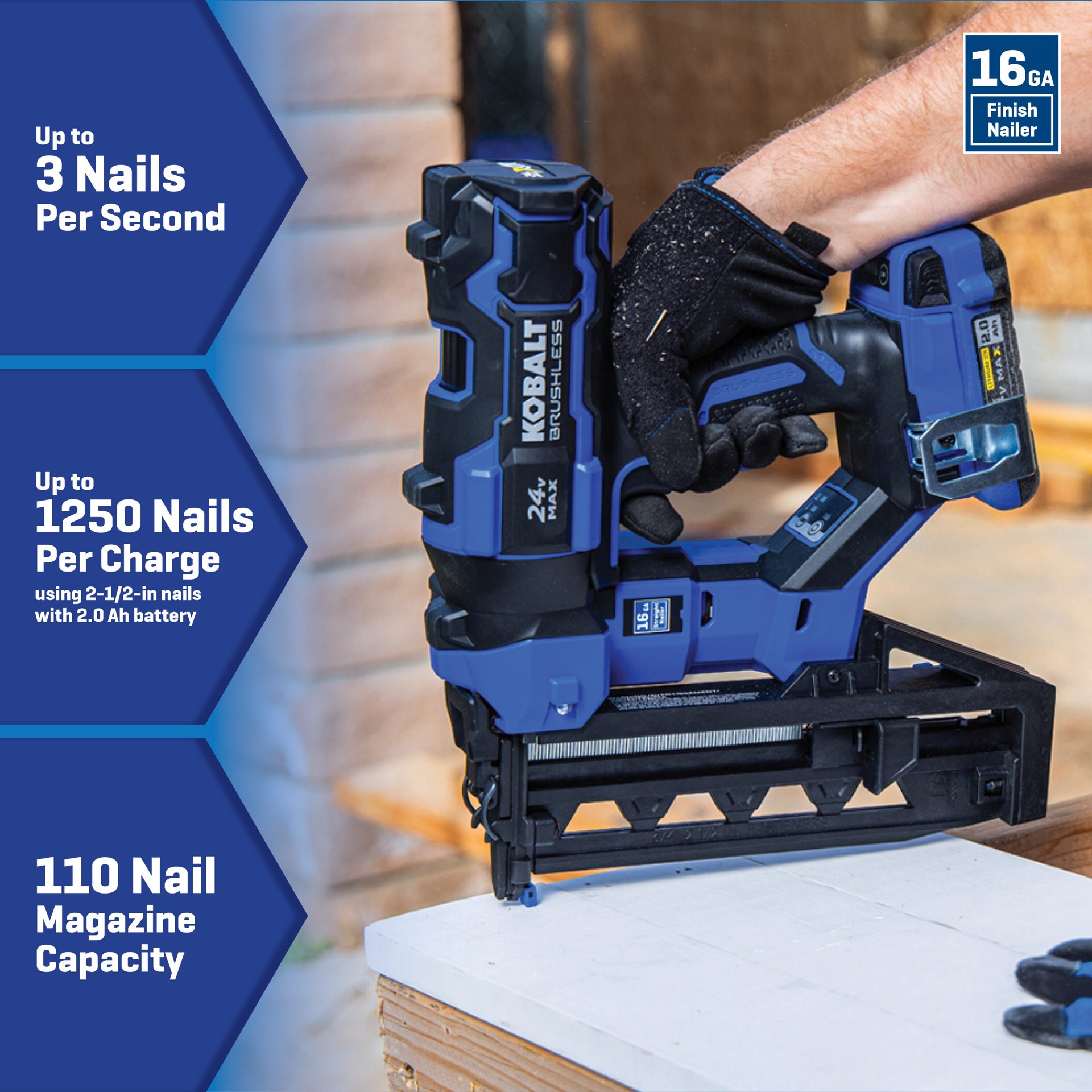 slide 2 of 6, Kobalt XTR 2-1/2-in 16 -Gauge Cordless Straight Finish Nailer (Battery Included and Charger Included), 1 ct