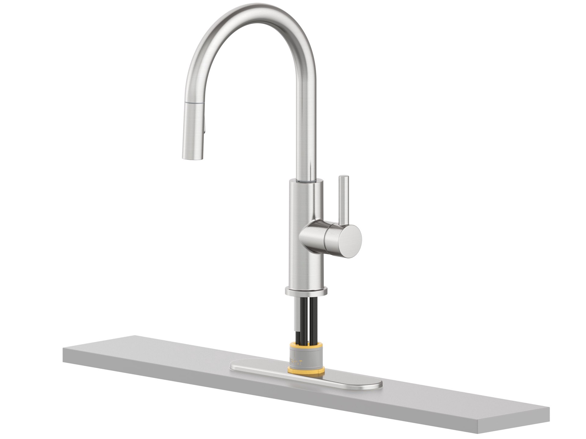slide 5 of 6, allen + roth Harlow Simplefit Spot Free Stainless Steel Single Handle Deck-mount Pull-down Kitchen Faucet with Sprayer (Includes Deck Plate) (Includes Soap Dispenser), 1 ct