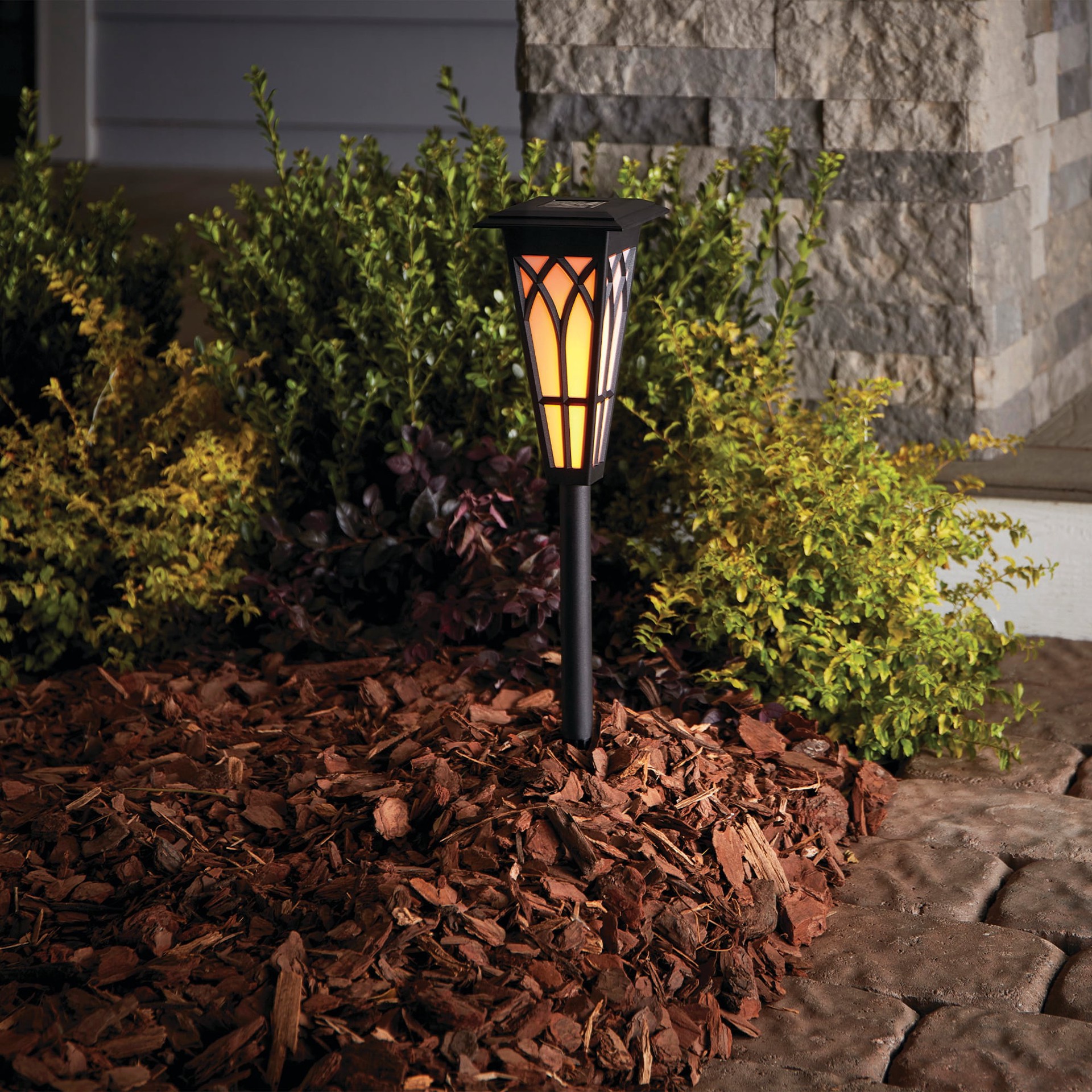 slide 2 of 6, Harbor Breeze Flicker Flame Light Black Solar LED Outdoor Path Light ( 3500-K ), 1 ct