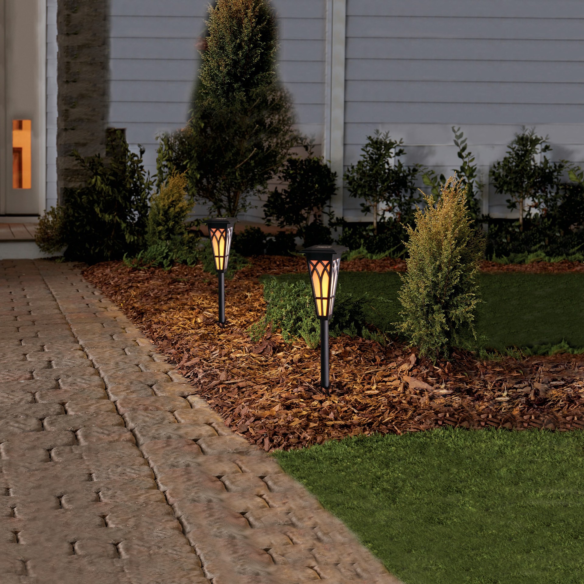 slide 3 of 6, Harbor Breeze Flicker Flame Light Black Solar LED Outdoor Path Light ( 3500-K ), 1 ct