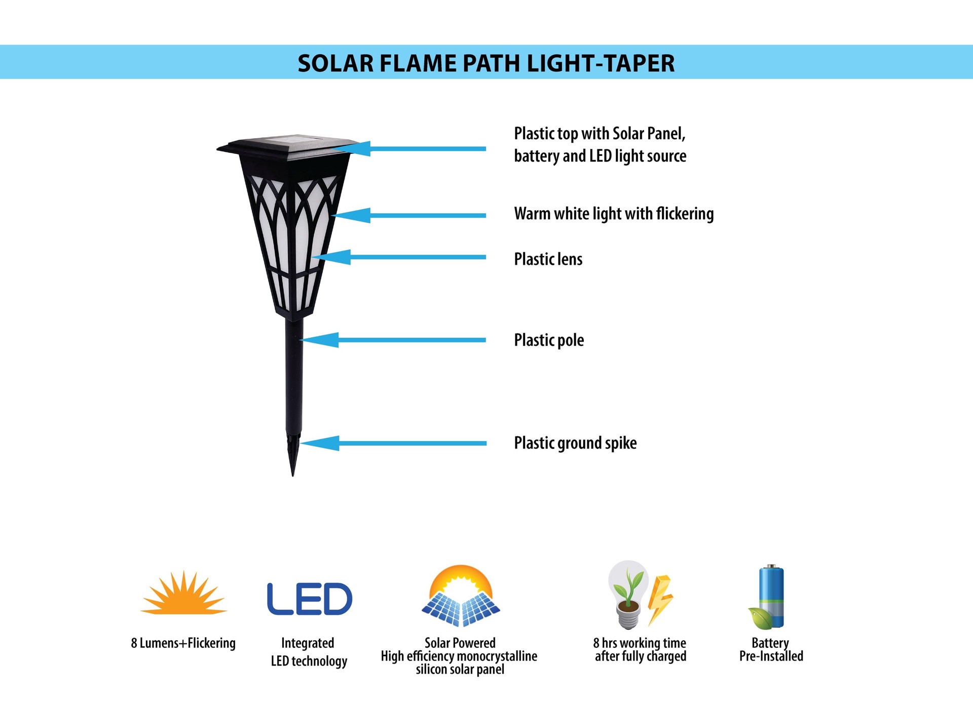 slide 6 of 6, Harbor Breeze Flicker Flame Light Black Solar LED Outdoor Path Light ( 3500-K ), 1 ct