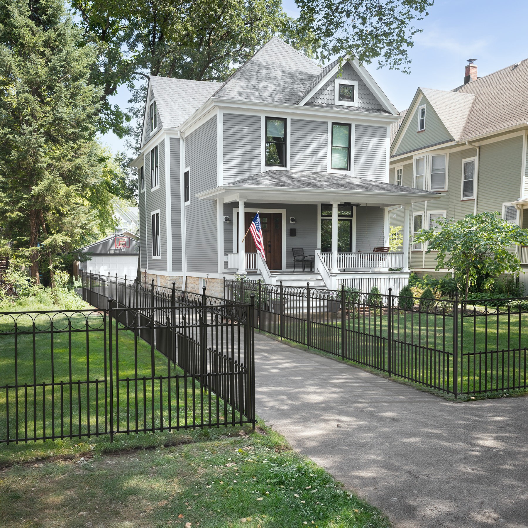 slide 2 of 6, YARDLINK Ambrose 2-ft H x 3-ft W Black Powder Coated Steel No Dig Flat-top Decorative Fence Panel, 1 ct