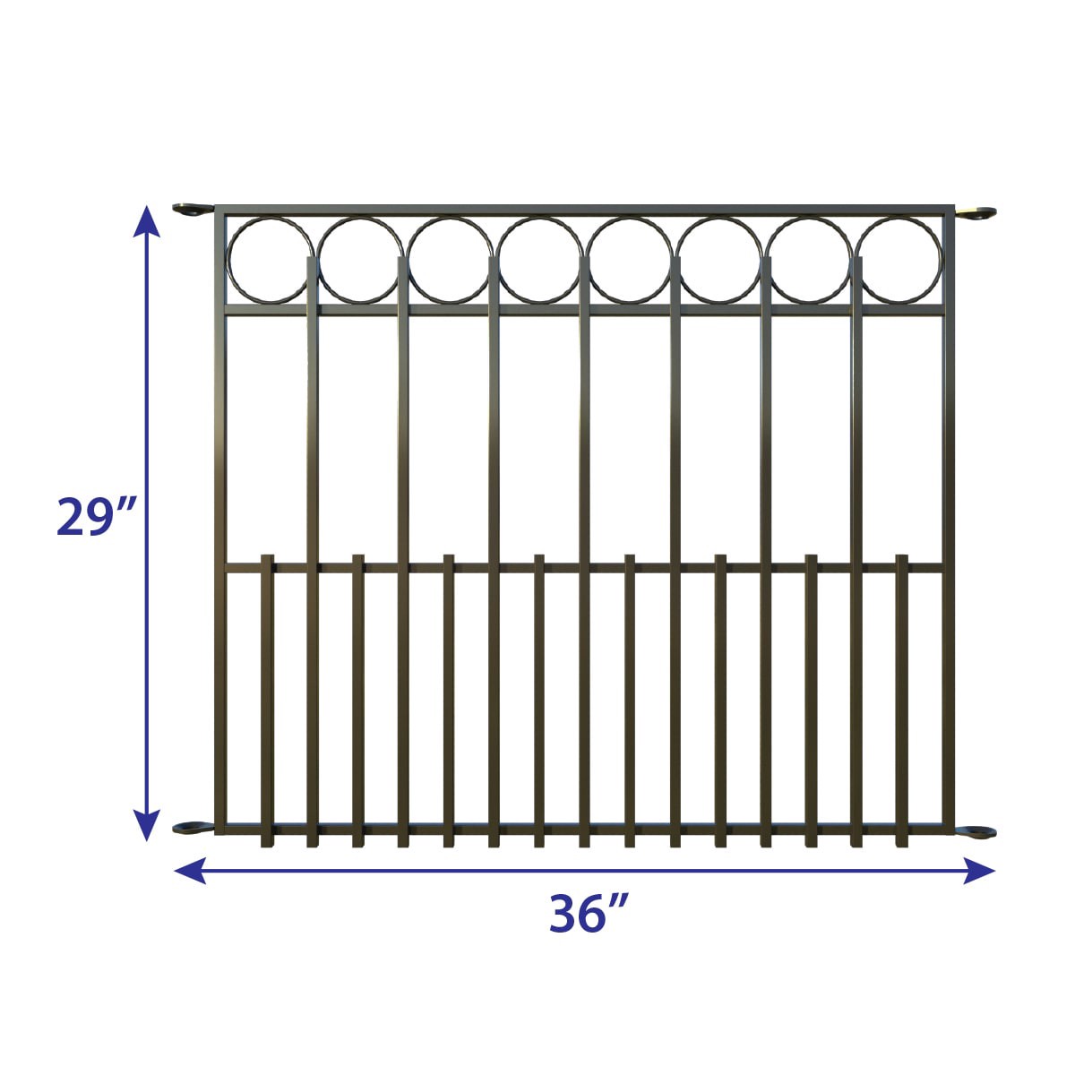slide 3 of 6, YARDLINK Ambrose 2-ft H x 3-ft W Black Powder Coated Steel No Dig Flat-top Decorative Fence Panel, 1 ct