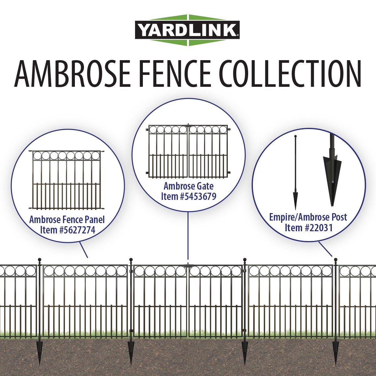 slide 4 of 6, YARDLINK Ambrose 2-ft H x 3-ft W Black Powder Coated Steel No Dig Flat-top Decorative Fence Panel, 1 ct