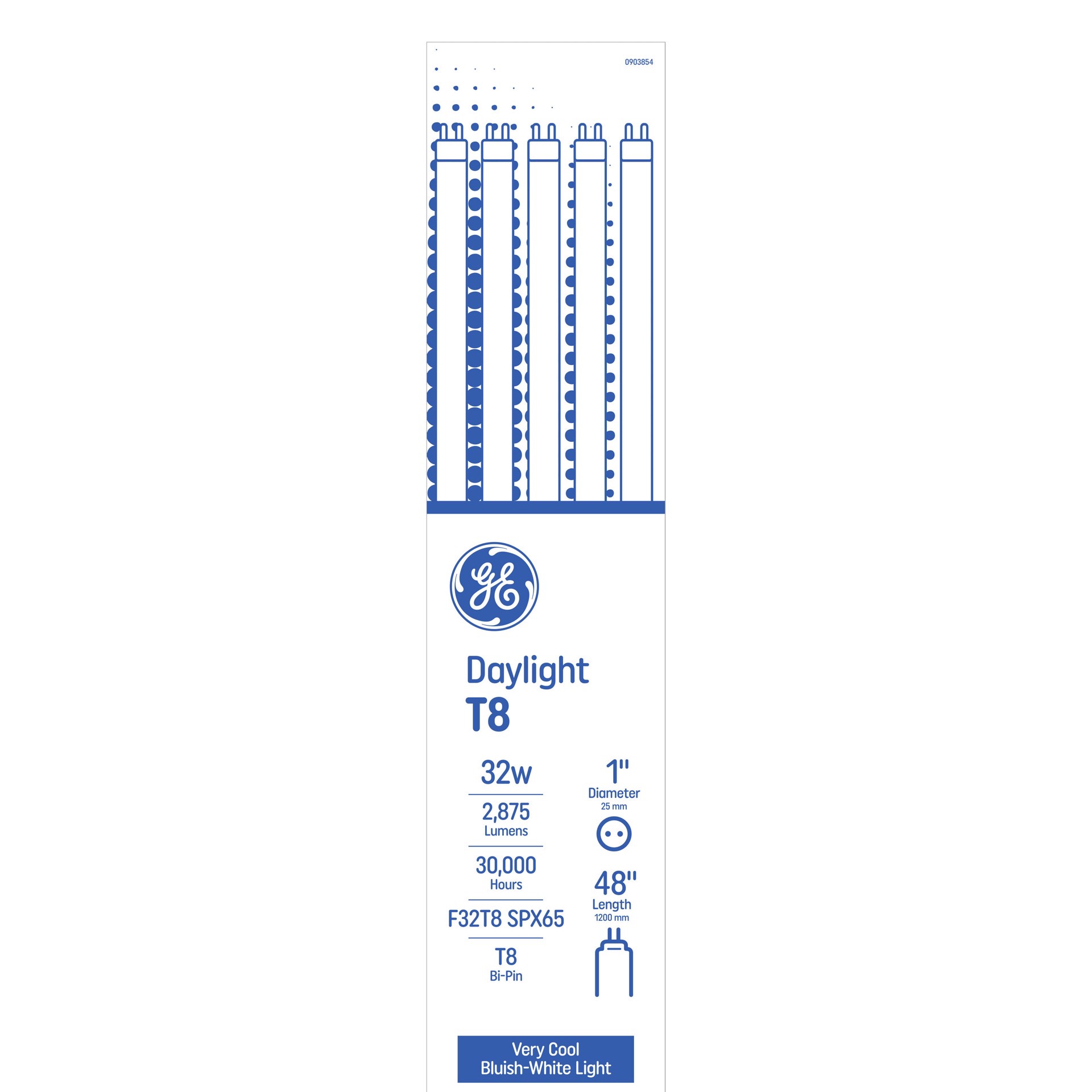 slide 3 of 6, GE 32 -Watt EQ T8 Daylight Fluorescent Tube Light Bulb 12 -Pack, 1 ct