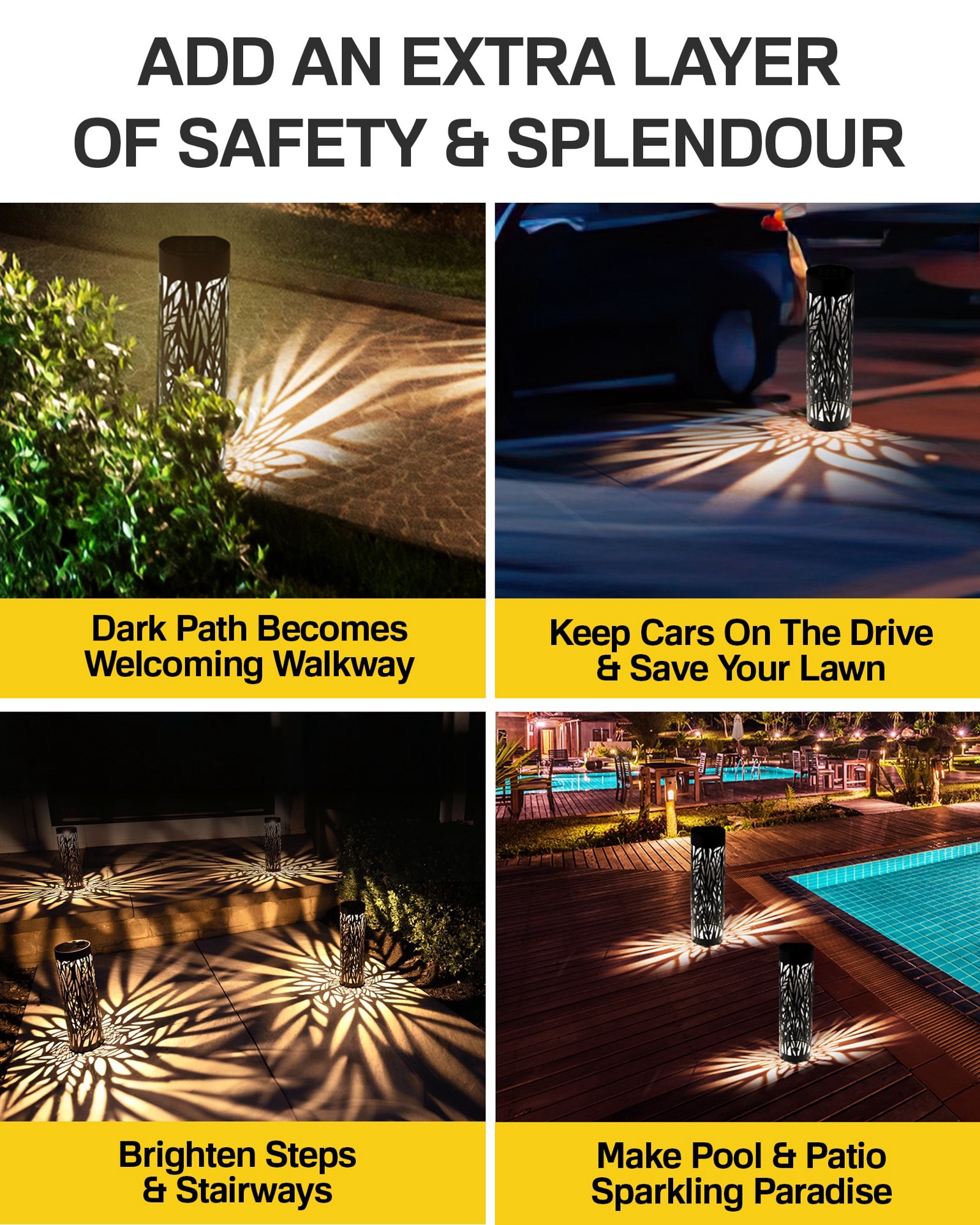 slide 3 of 5, BELL + HOWELL 4 -Pack Bollard 6 -Lumens Black Solar LED Outdoor Path Light Kit ( 3000-K ), 1 ct