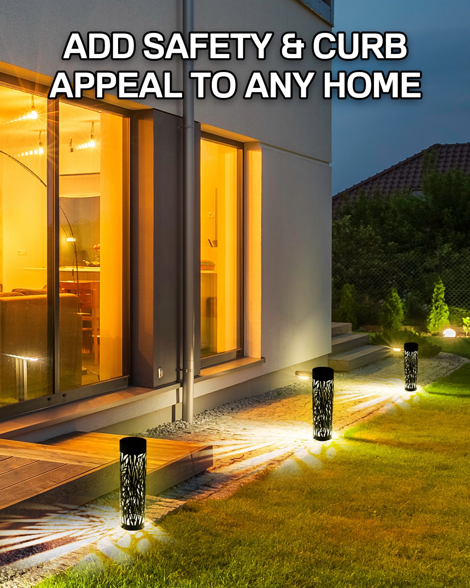 slide 5 of 5, BELL + HOWELL 4 -Pack Bollard 6 -Lumens Black Solar LED Outdoor Path Light Kit ( 3000-K ), 1 ct