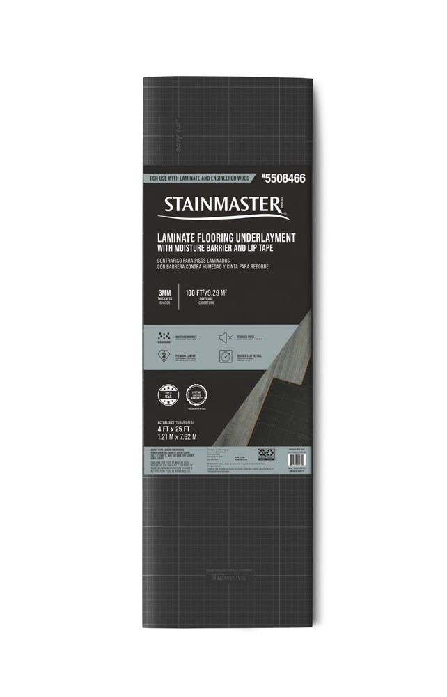 slide 1 of 6, STAINMASTER 100-sq ft 4-ft W x 25-ft L x 3 -mm T Premium Foam Moisture Resistant Flooring Underlayment For Use Under Laminate, Hardwood, 1 ct