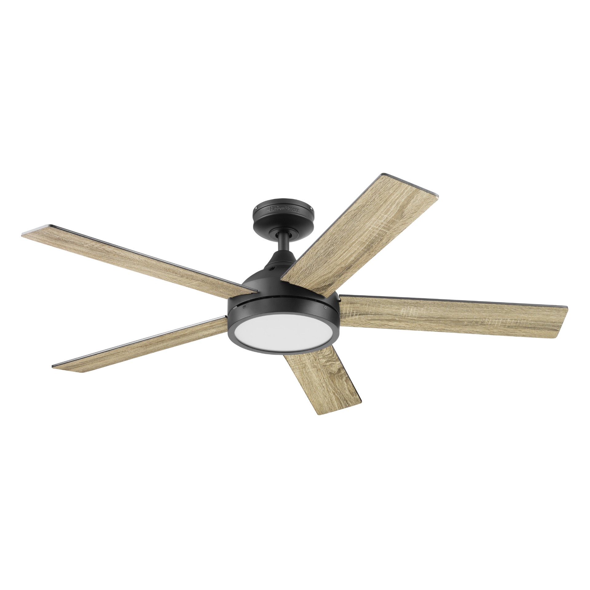 slide 3 of 6, Harbor Breeze Camden 52-in Matte Black with Mocha/Cocoa Blades Integrated LED Ceiling Fan With Light and Remote Included 5 -Blade, 1 ct