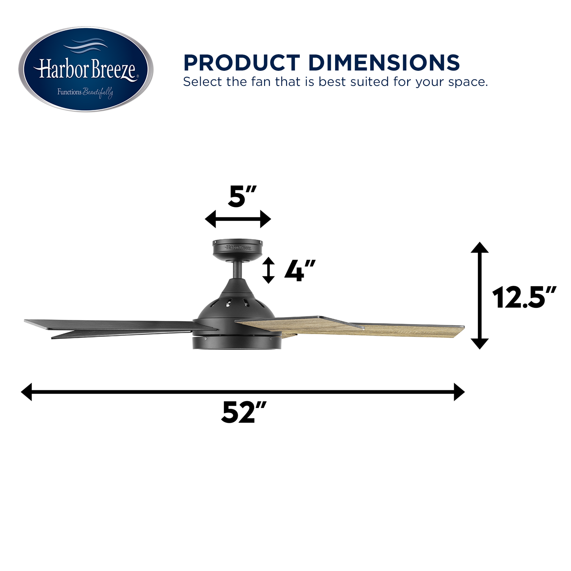 slide 6 of 6, Harbor Breeze Camden 52-in Matte Black with Mocha/Cocoa Blades Integrated LED Ceiling Fan With Light and Remote Included 5 -Blade, 1 ct