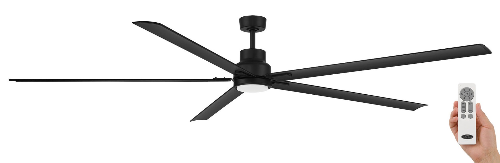 slide 2 of 6, Harbor Breeze Cando 96-in Matte Black with Matte Black Blades Color-Changing Integrated LED Uncovered Outdoor Ceiling Fan With Light and Remote Included 5 -Blade, 1 ct