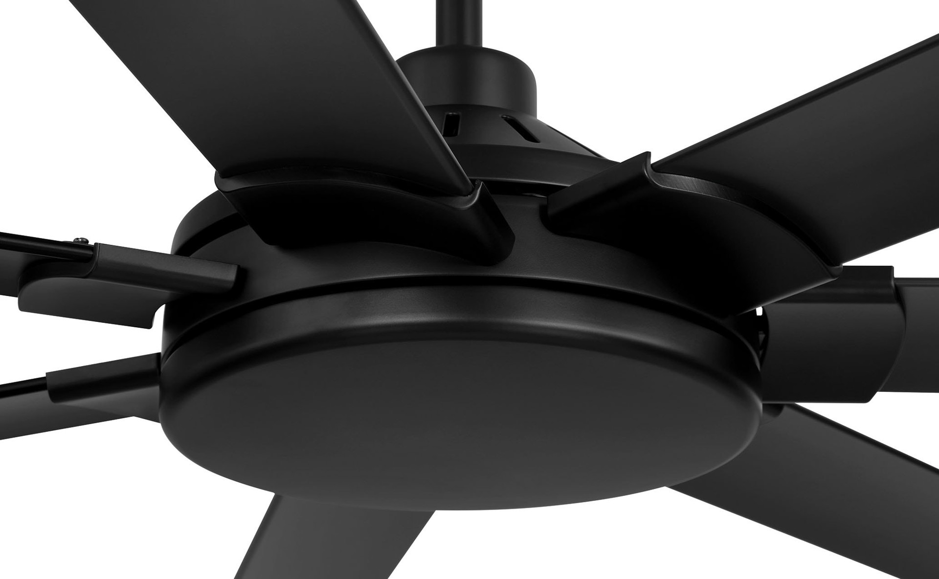 slide 6 of 6, Harbor Breeze Megalodon 120-in Matte Black with Matte Black Blades Covered Outdoor Ceiling Fan Without Light 7 -Blade, 1 ct