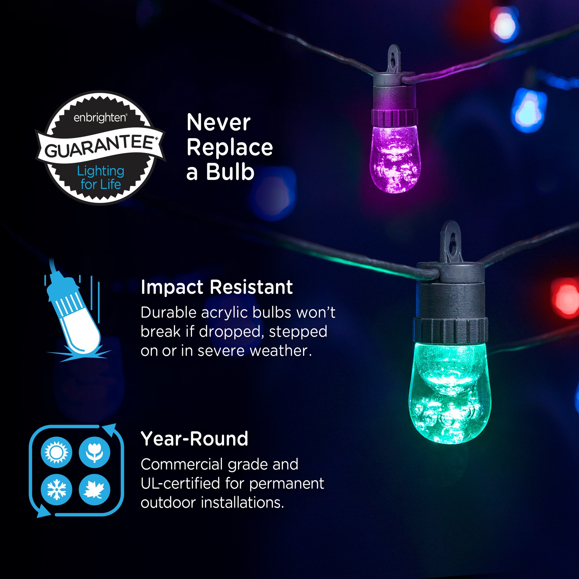 slide 2 of 6, Enbrighten 20-ft Plug-in Black Indoor/Outdoor String Light with 10 Color changing -Light LED Edison Bulbs Wi-Fi Compatibility, 1 ct