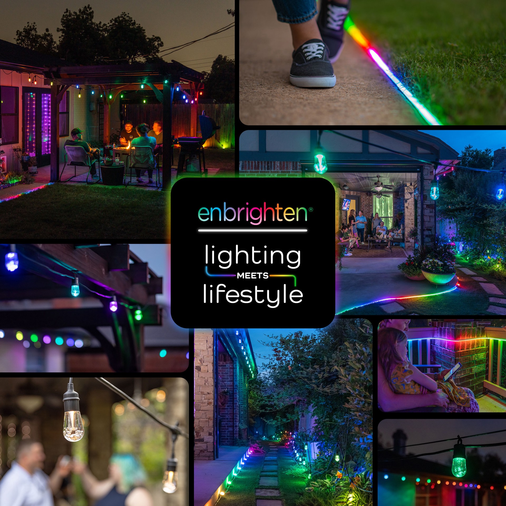 slide 4 of 6, Enbrighten 20-ft Plug-in Black Indoor/Outdoor String Light with 10 Color changing -Light LED Edison Bulbs Wi-Fi Compatibility, 1 ct