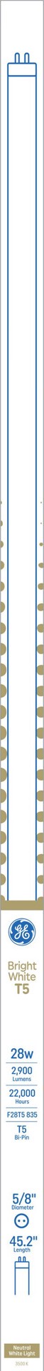 slide 5 of 6, GE Bright White 3500K T5 LFL 28 -Watt EQ T5 Bright white Miniature bi-pin (T5) Fluorescent Tube Light Bulb, 1 ct