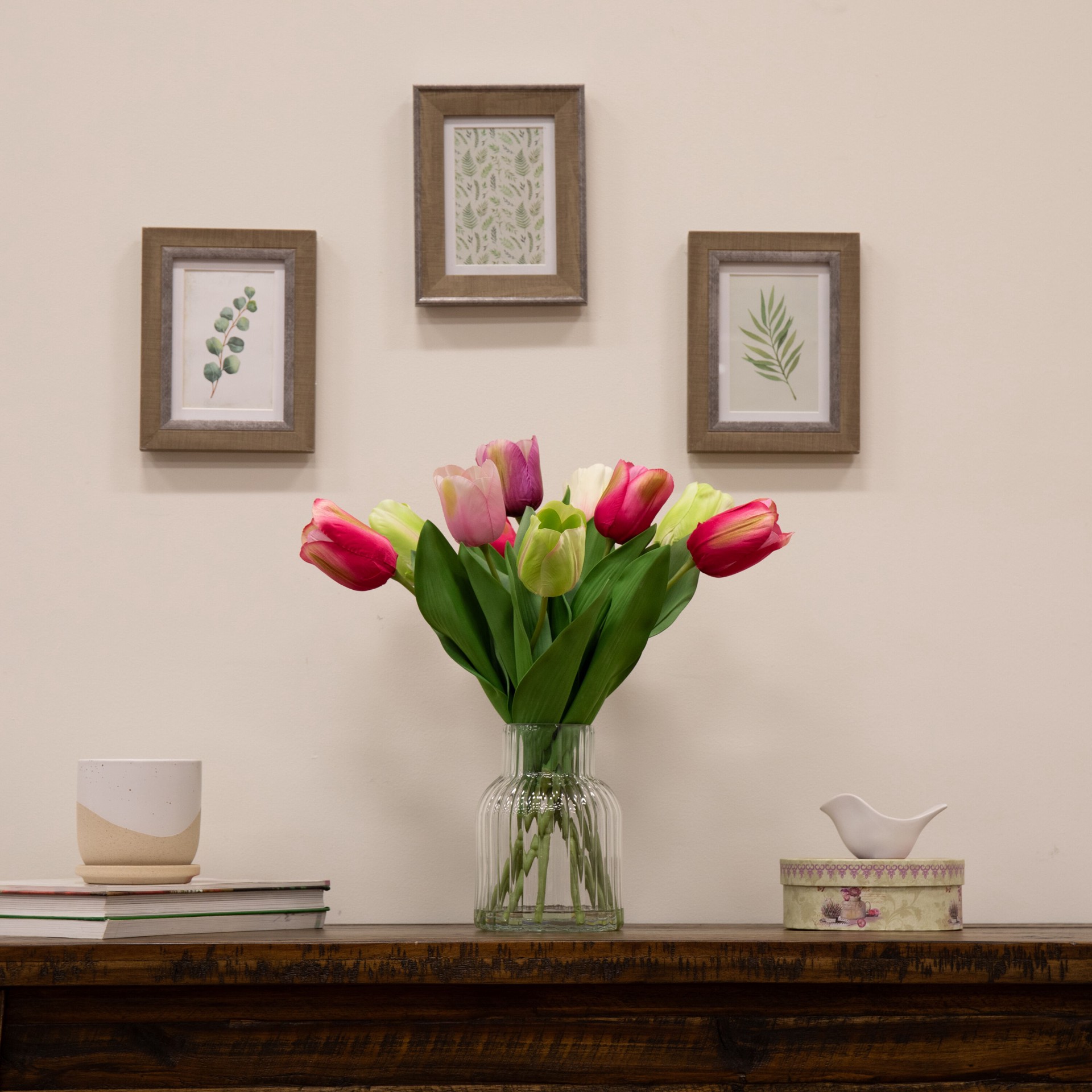 slide 3 of 6, allen + roth 14-in Multiple colors/finishes Indoor Desktop Tulips Artificial plant, 1 ct