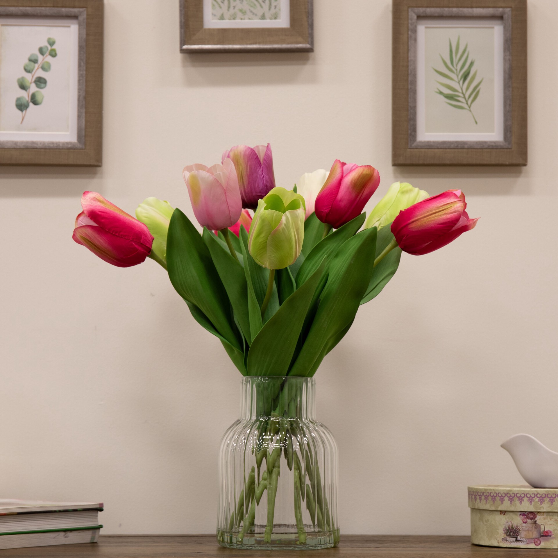 slide 4 of 6, allen + roth 14-in Multiple colors/finishes Indoor Desktop Tulips Artificial plant, 1 ct