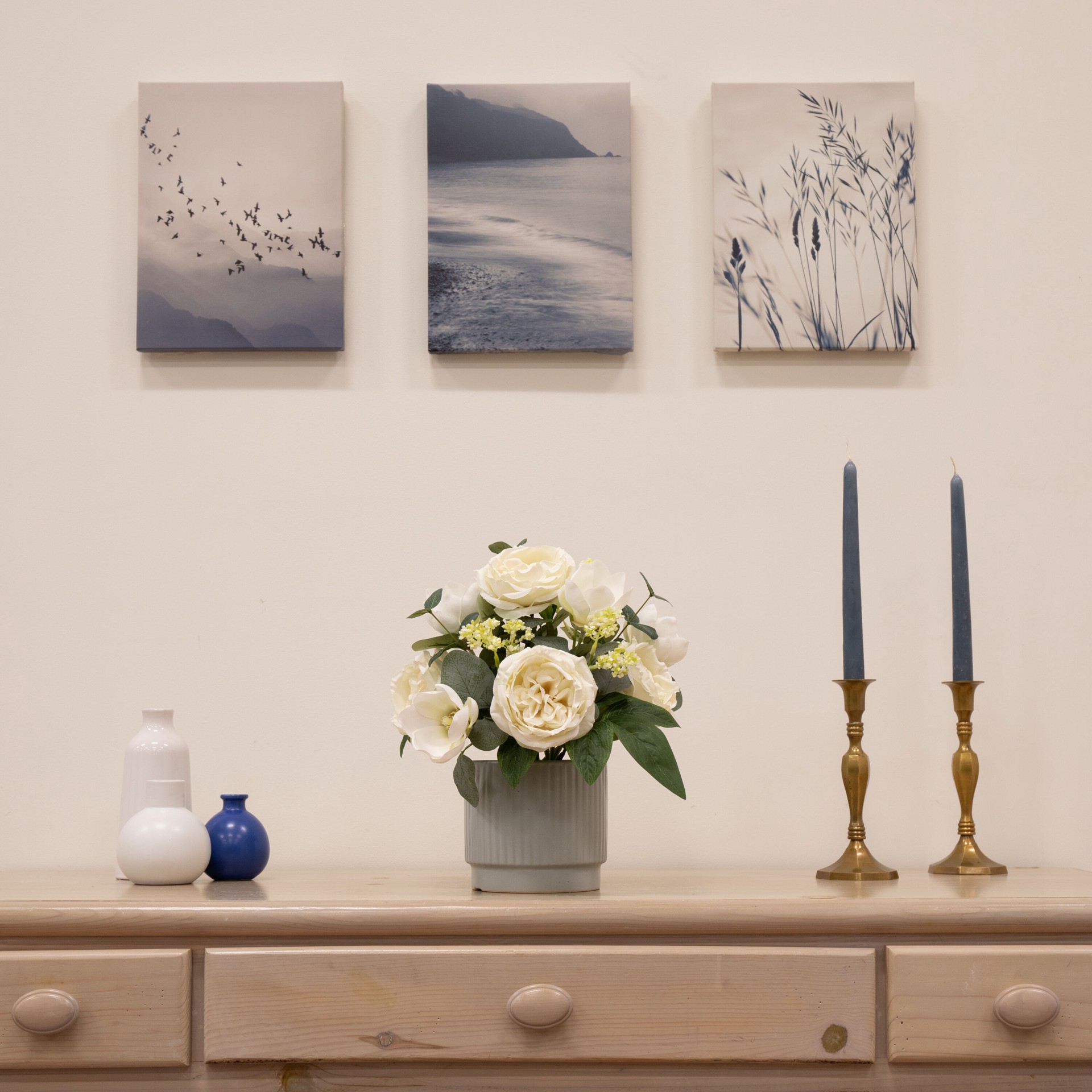 slide 3 of 6, allen + roth 14-in White Indoor Desktop Rose Artificial plant, 1 ct