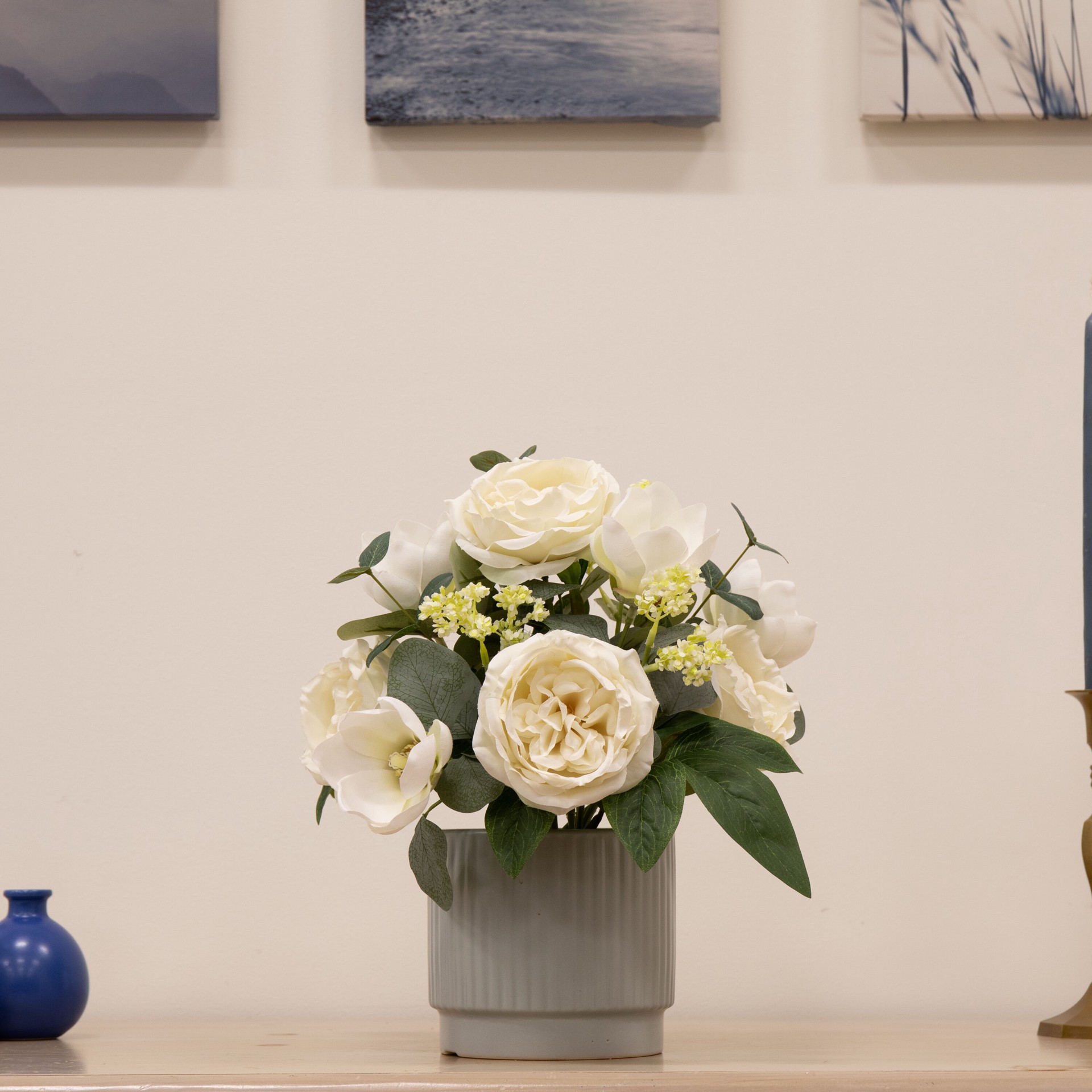 slide 4 of 6, allen + roth 14-in White Indoor Desktop Rose Artificial plant, 1 ct