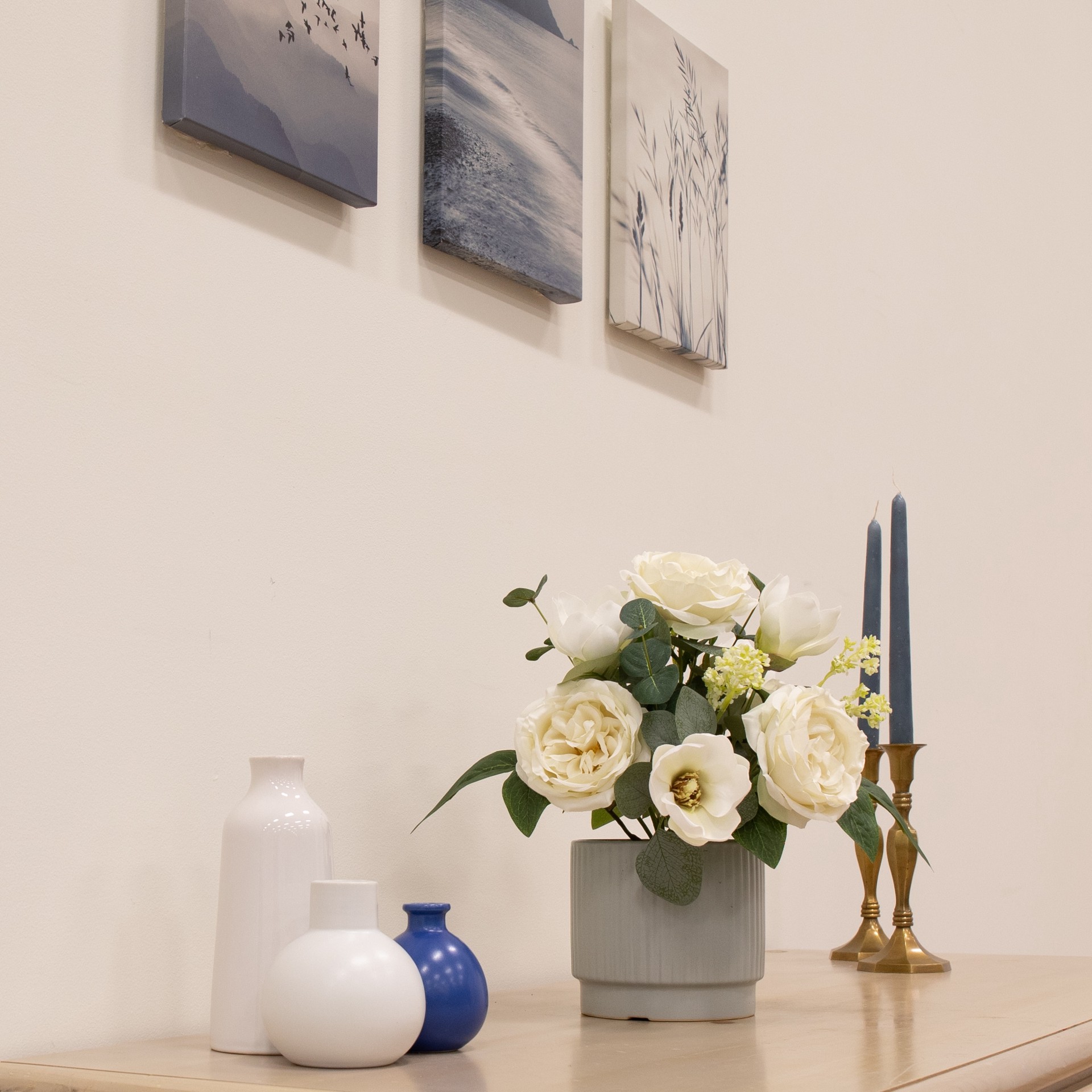 slide 5 of 6, allen + roth 14-in White Indoor Desktop Rose Artificial plant, 1 ct