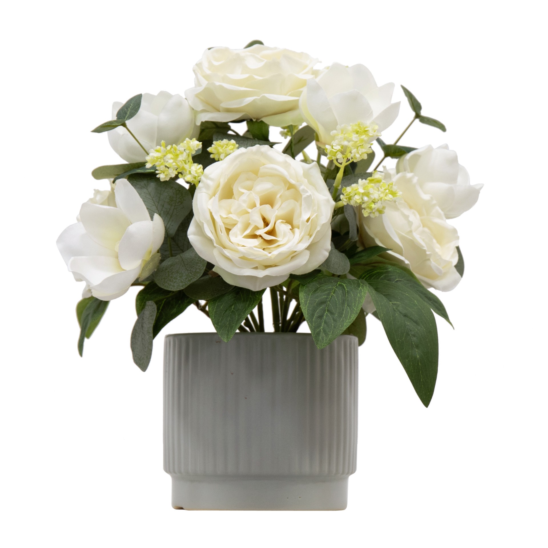 slide 1 of 6, allen + roth 14-in White Indoor Desktop Rose Artificial plant, 1 ct