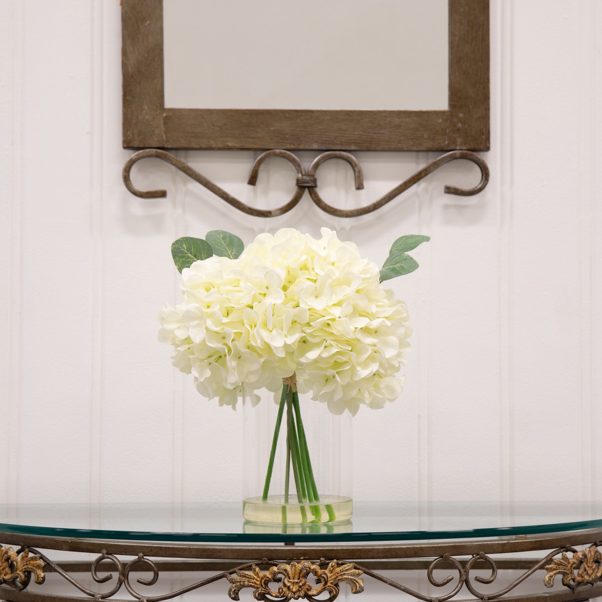 slide 6 of 6, allen + roth 12-in White Indoor Desktop Hydrangea Artificial plant, 1 ct