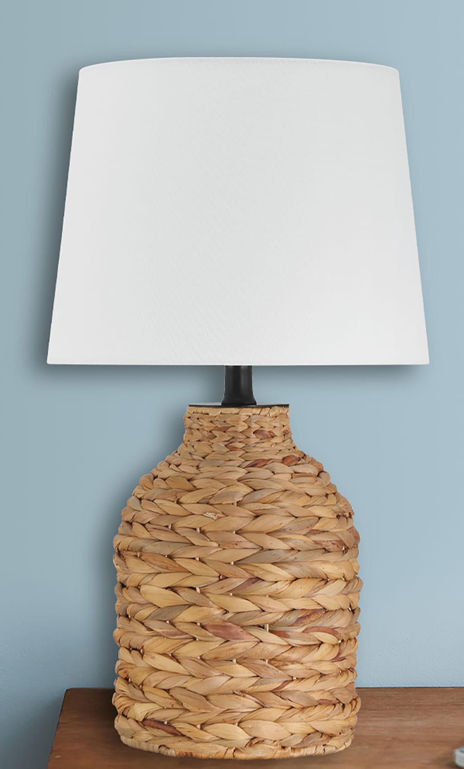 slide 1 of 6, allen + roth Hyacinth 17-in Natural Rotary socket Table Lamp with Fabric Shade, 1 ct