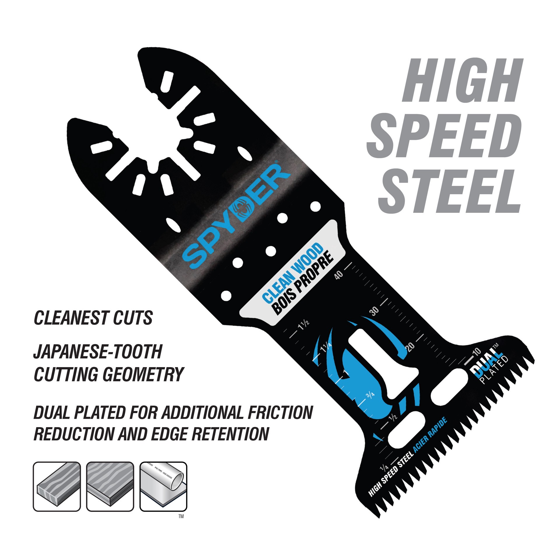 slide 3 of 4, Spyder HSS Clean Wood Cutting Oscillating Tool Blade 2.5-in x 2-in, 1 ct