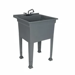 Project Source 24-in x 24-in 1 -Basin Gray Freestanding Utility tub with Drain with Faucet