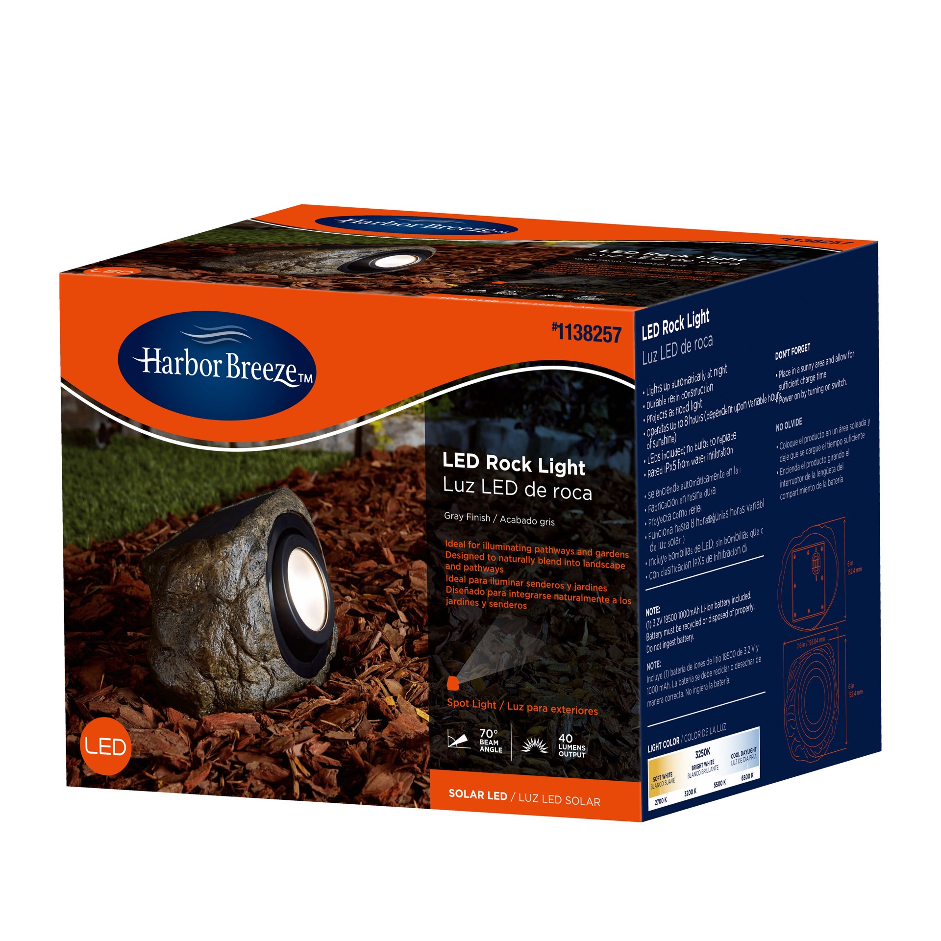 slide 6 of 6, Harbor Breeze Rock Flood Light 40 -Lumens 3.2 -Watt Grey Solar LED Flood light, 1 ct