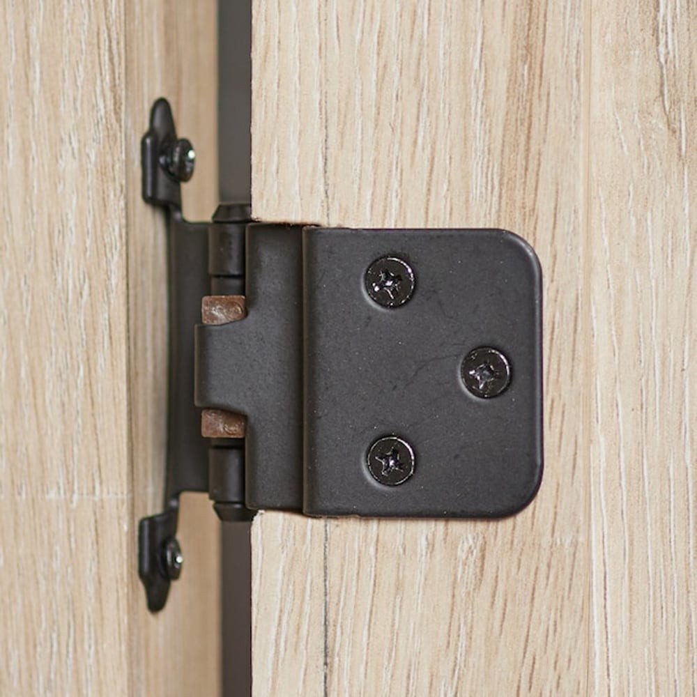 slide 4 of 6, RELIABILT 200-Degree 3/8-in Inset Inset Surface Self-Closing Matte black Cabinet Hinge, 5 Pair(s) 10 -Pieces, 1 ct