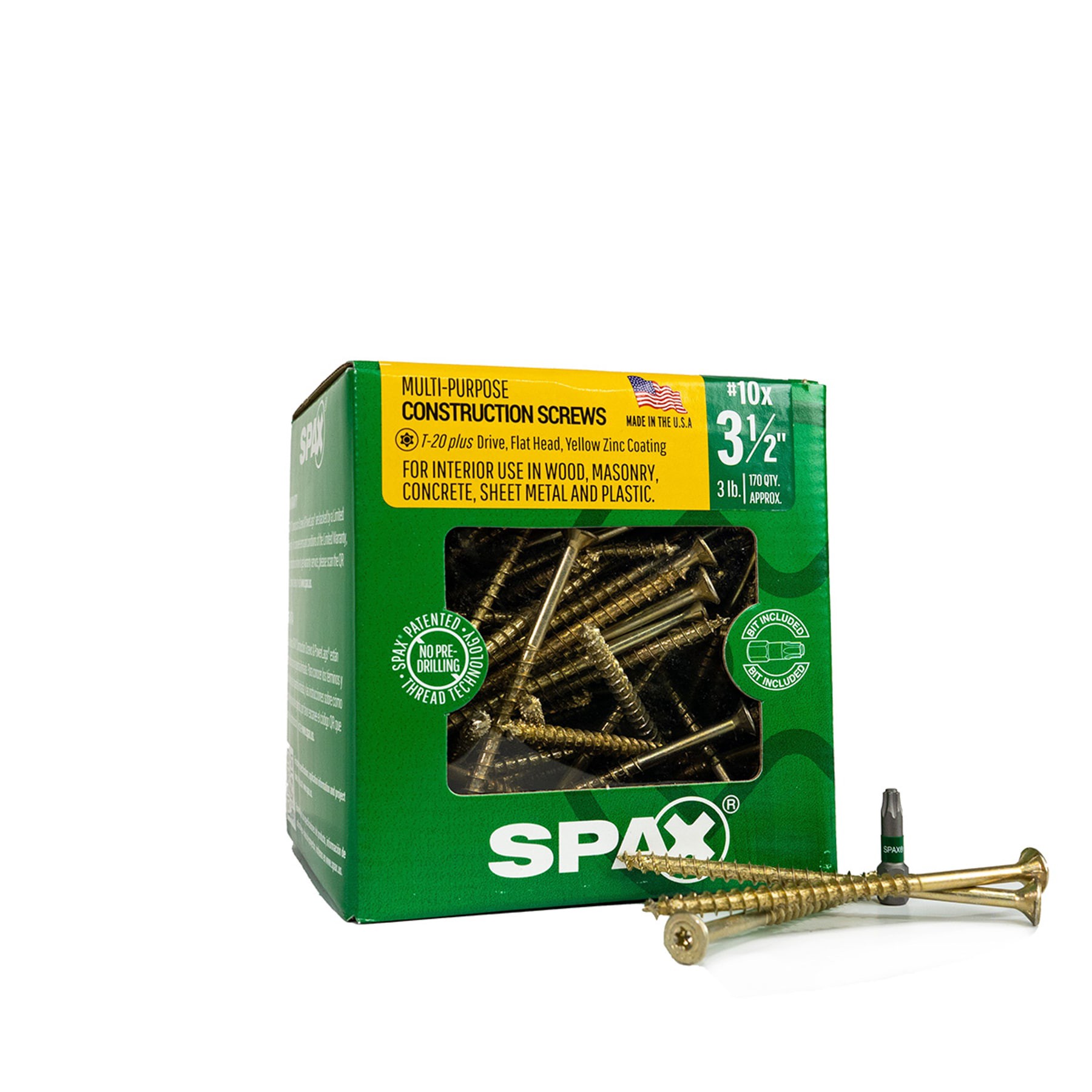 slide 1 of 6, SPAX #10 x 3-1/2-in Yellow Zinc Multi-Material Interior Wood Screws (170-Per Box), 1 ct