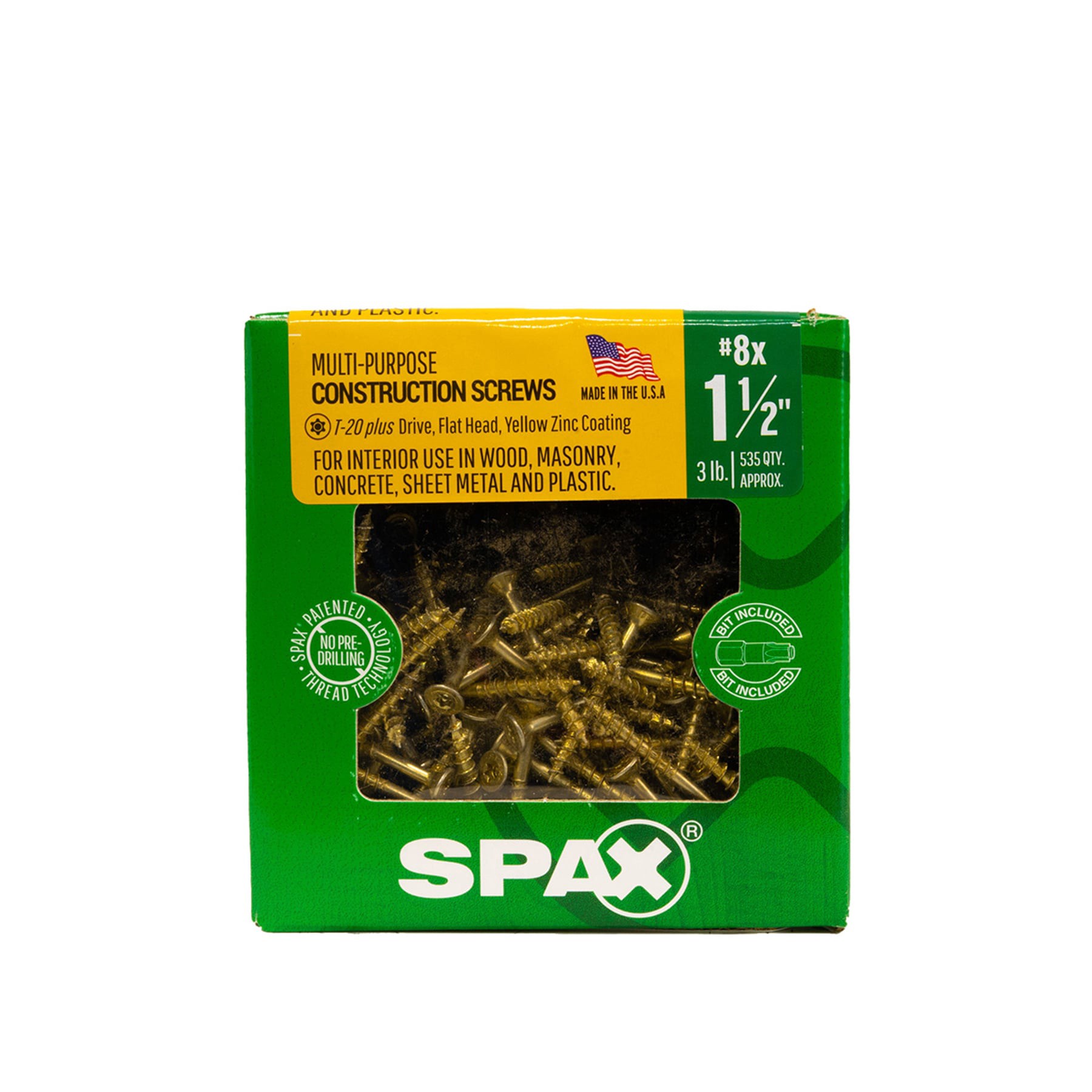 slide 3 of 6, SPAX Construction Framing Countersunk Flush Finish #8 x 1-1/2-in Yellow zinc Interior Wood screws ( 597 -Per Box ), 1 ct