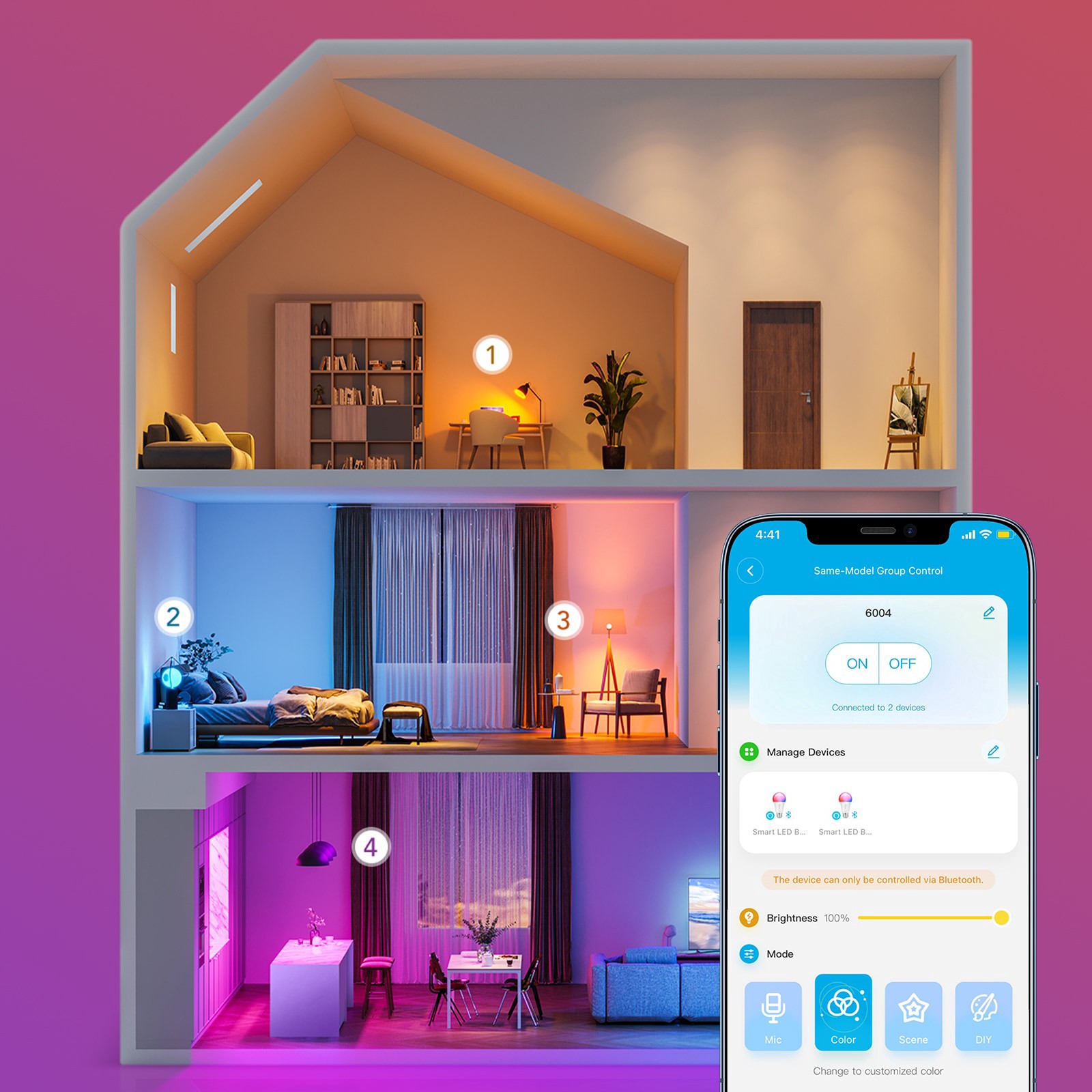 slide 6 of 6, Govee Wi-Fi 800LM RGBWW Smart LED Bulb 4 Pack 60 -Watt EQ A19 Multicolor Medium screw base E26 Dimmable Smart LED General purpose Light Bulb 4 -Pack, 1 ct