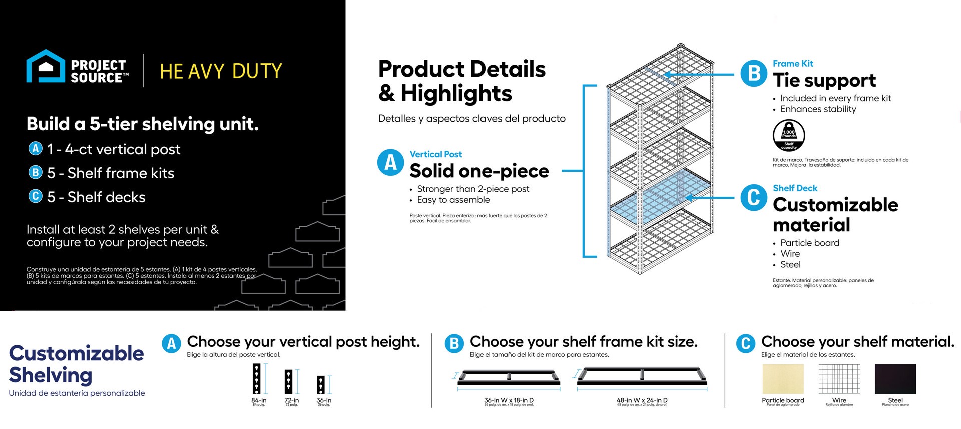 slide 3 of 6, Project Source Heavy Duty Black Metal Shelf deck with Wire Shelves ( 36-in W x 18-in D x 2-in H ), 1 ct