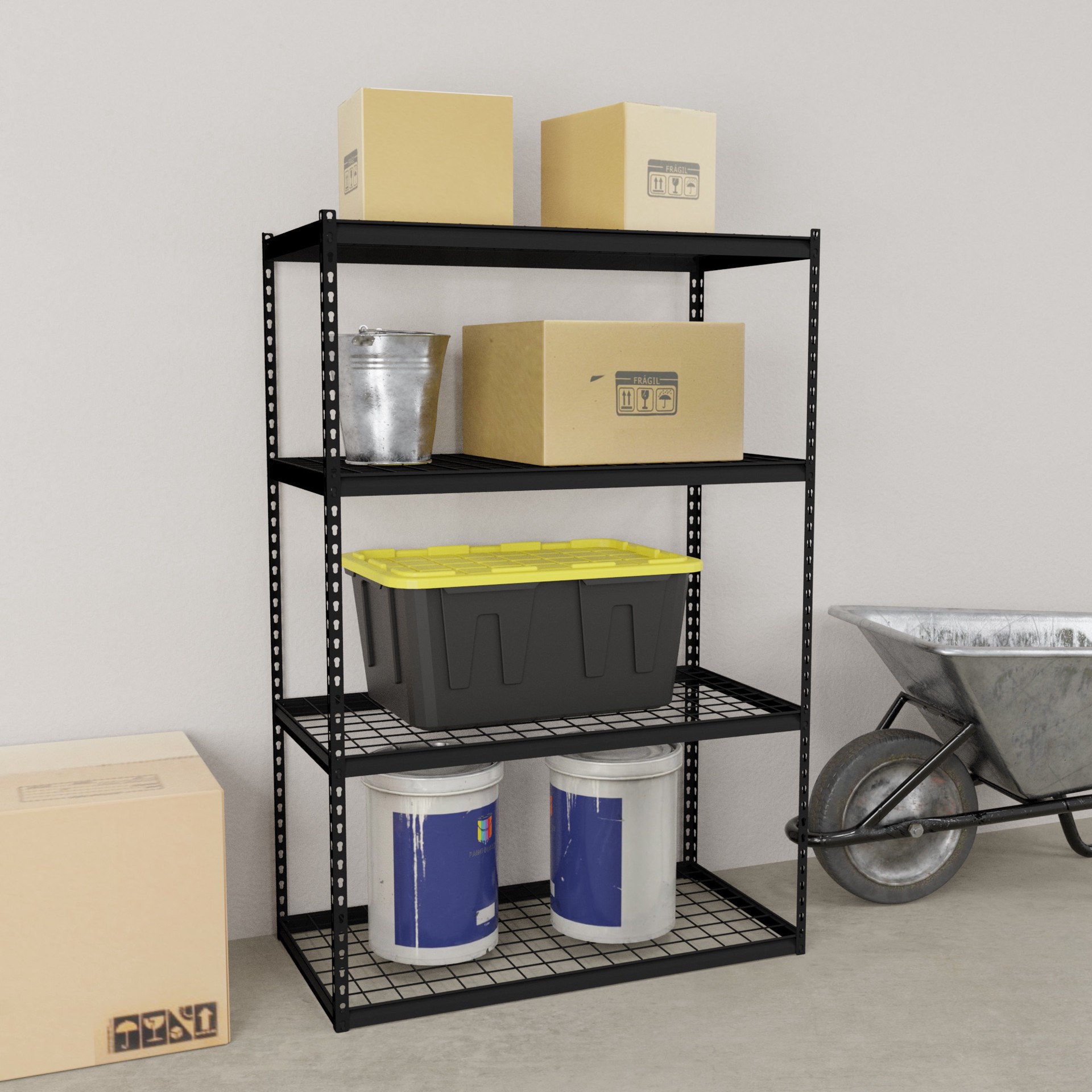 slide 3 of 6, Project Source Heavy Duty Black Metal Frame kit with Solid/Ventilated Shelves ( 48-in W x 24-in D x 3-in H ), 1 ct