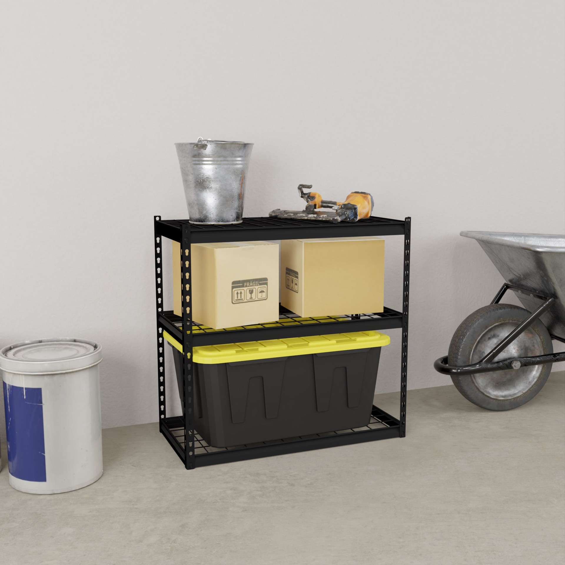 slide 4 of 6, Project Source Heavy Duty Black Metal Vertical post with Solid/Ventilated Shelves ( 1.5-in W x 5-in D x 36-in H ) 4 -Pack, 1 ct