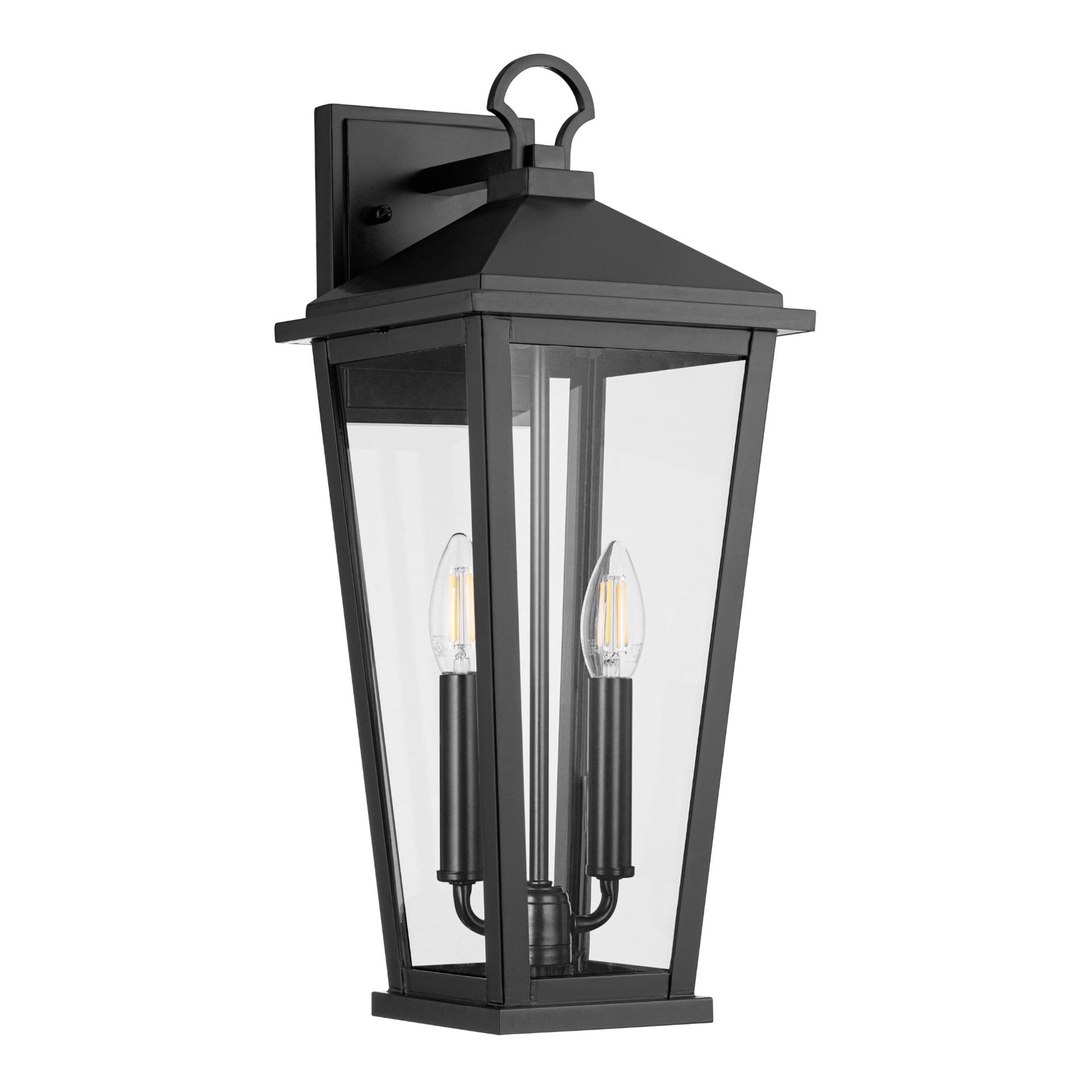 slide 3 of 6, allen + roth Davidson 2 -Light 18.25-in H Matte Black Hardwired Outdoor Wall Light, 1 ct
