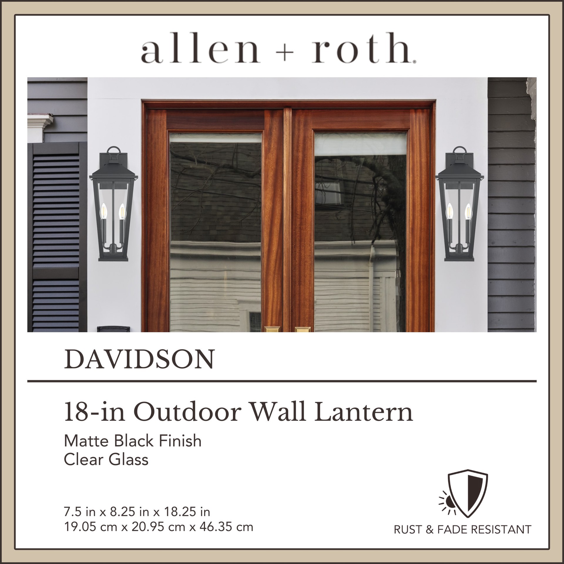 slide 4 of 6, allen + roth Davidson 2 -Light 18.25-in H Matte Black Hardwired Outdoor Wall Light, 1 ct
