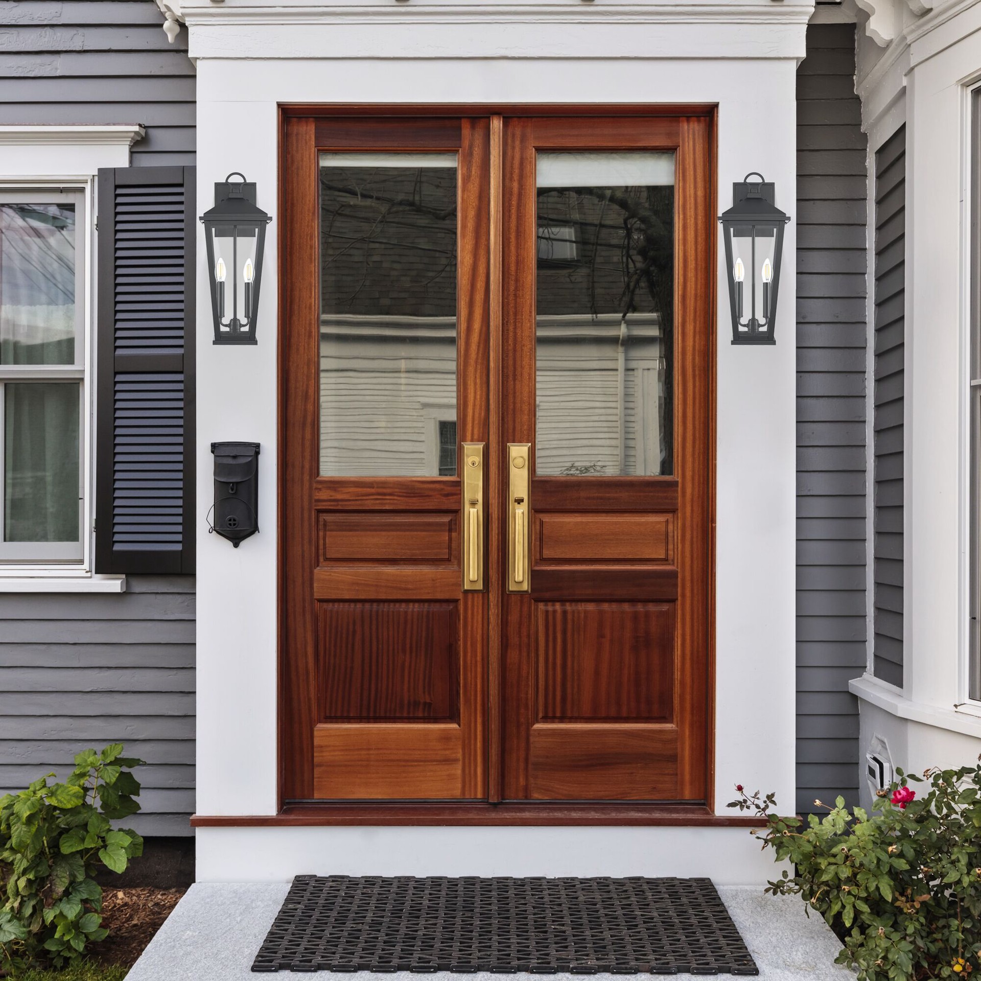 slide 5 of 6, allen + roth Davidson 2 -Light 18.25-in H Matte Black Hardwired Outdoor Wall Light, 1 ct